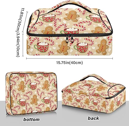 Miniatura 4 de Bolsa de pizza de hombre de jengibre de Navidad, bolsa térmica de bastón de caramelo de invierno, con aislamiento de Navidad, cazuela de utensilios