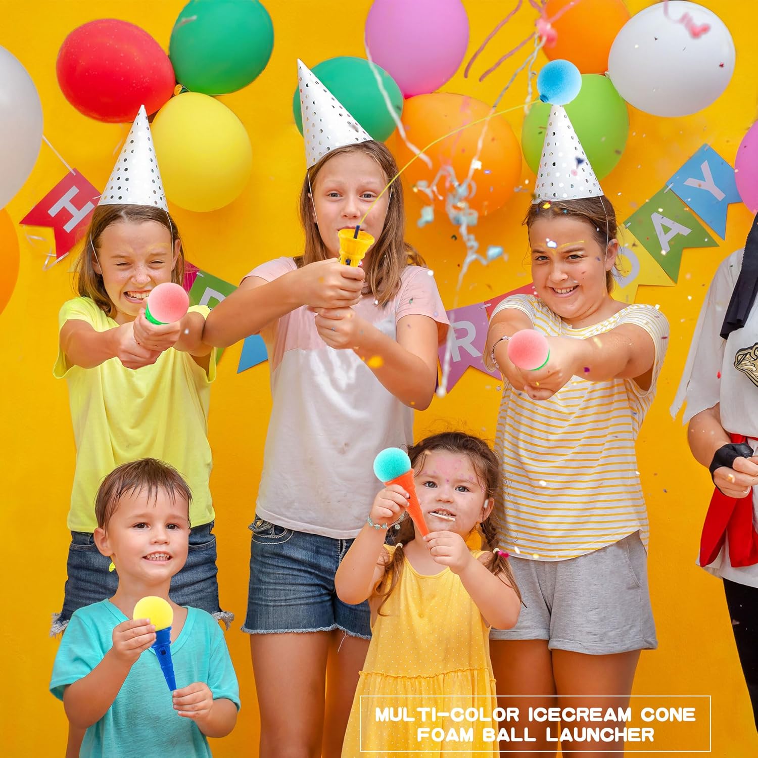 40 Pcs Ice Cream Shooters Toy 4 Inch Ice Cream Cone Foam Ball Launcher Toy for Kids Birthday Party Favors Carnival Prizes Goody Bag Fillers