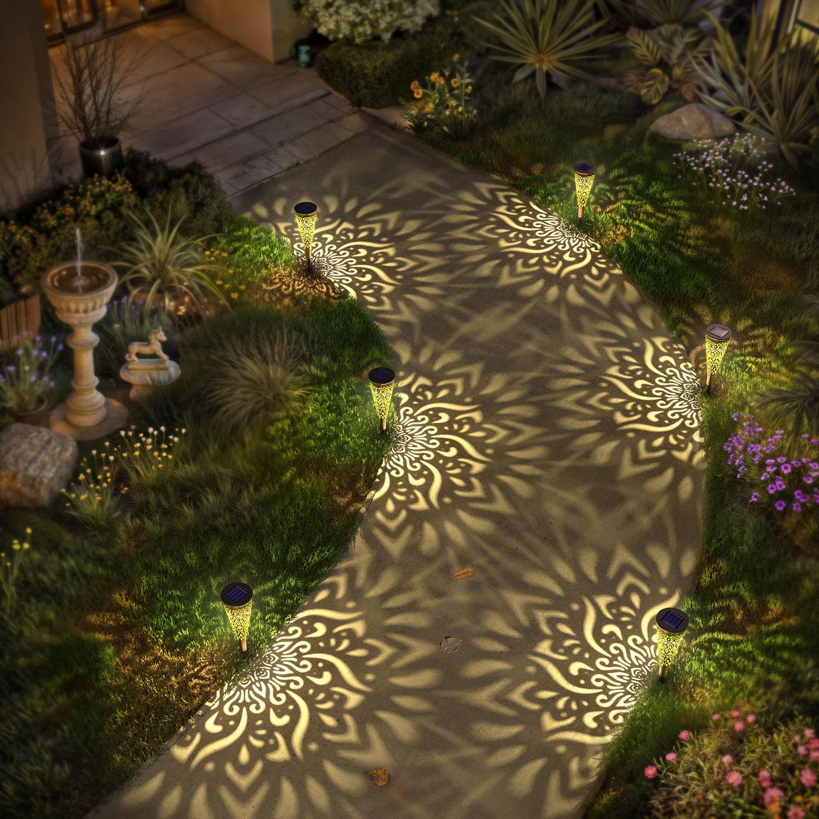 gardencave Confezione da 6 luci solari decorative da giardino per esterni, con luce calda, impermeabili, luci solari per vialetti, vialetti, vialetti, cortili, giardini, regali per donne