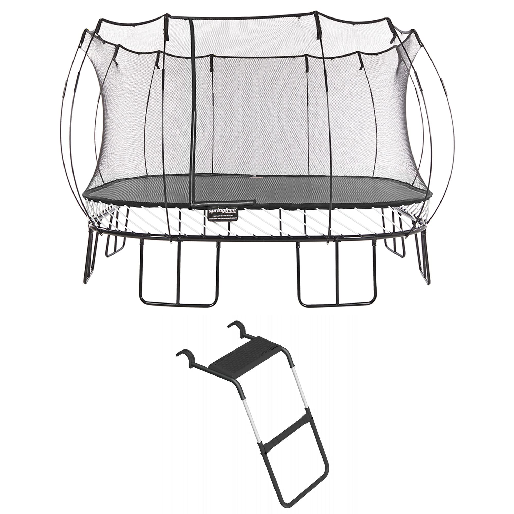 Springfree Trampoline 13 ft x 13 ft Large Square + FlexrStep V2 Bundle – Springless Fun with Adjustable & Lock Restrict Ladder Attachment Accessories