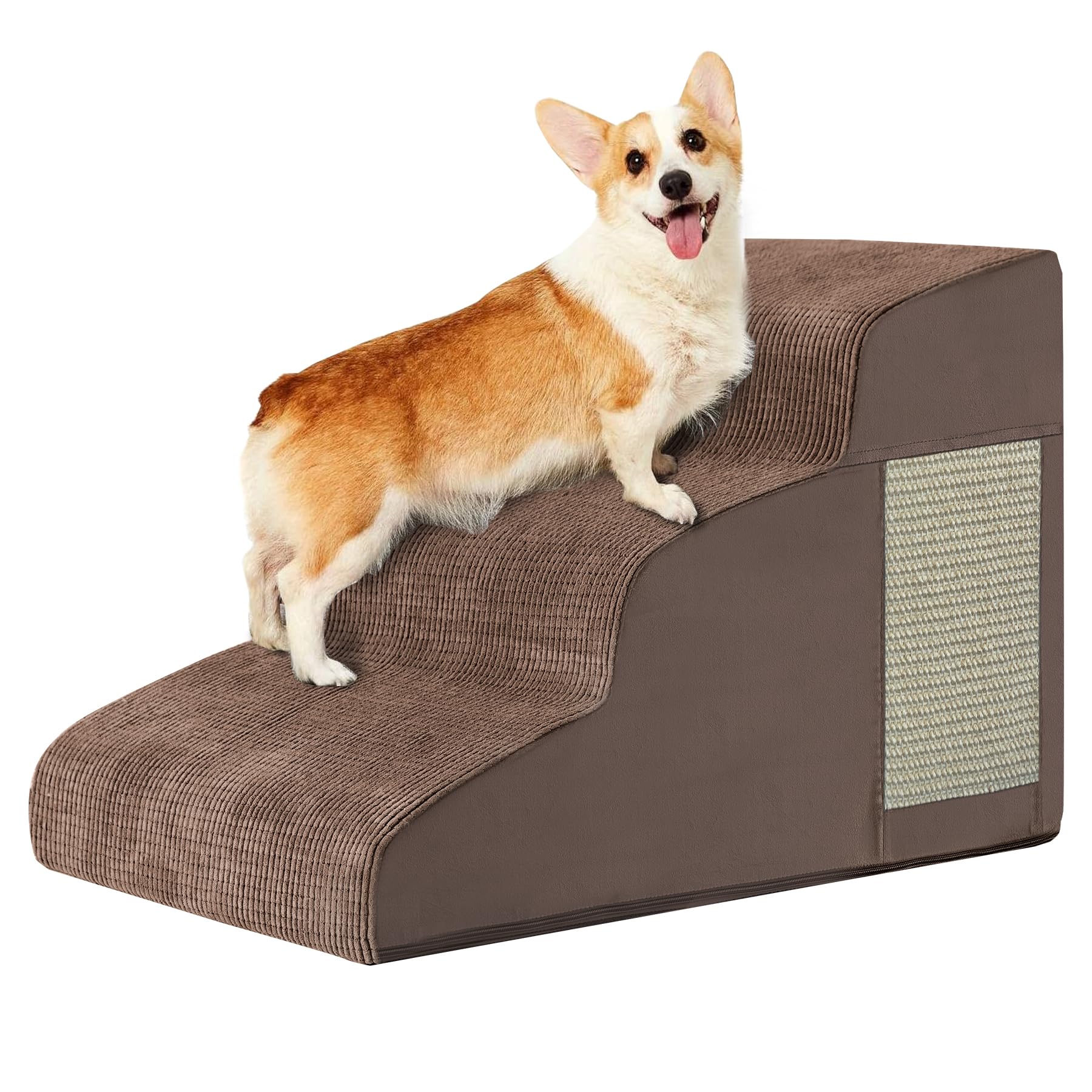 Escaleras para perros pequeños, rampa para perros para cama, sofá, coche y sillas, diseño curvado para perros con parte inferior antideslizante, con tabla rascadora para gatos, peldaño portátil de