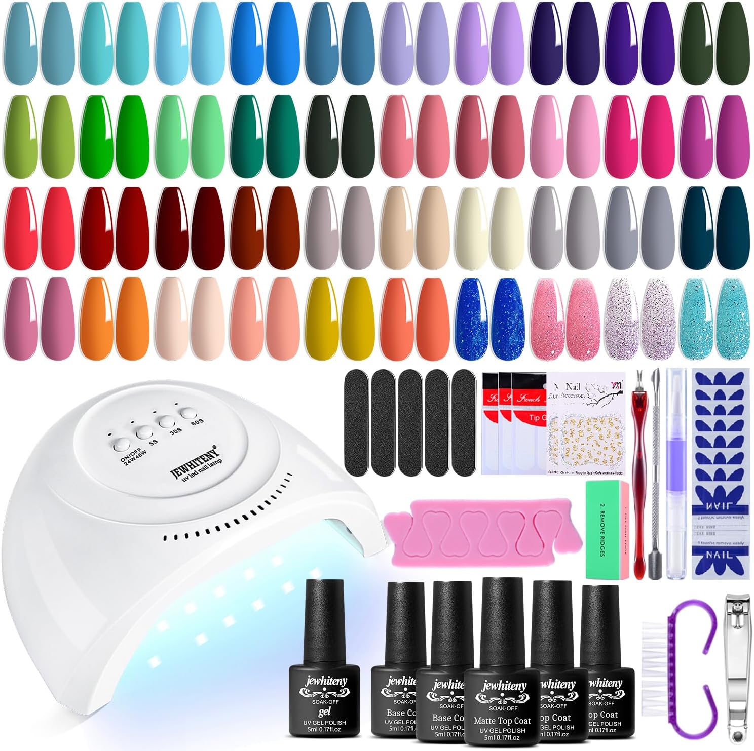 JEWHITENY 45PCS Gel Nail Polish Kit with U V Light LED Nail Lamp 40 Colors Set Manicure Nail Gel Kit