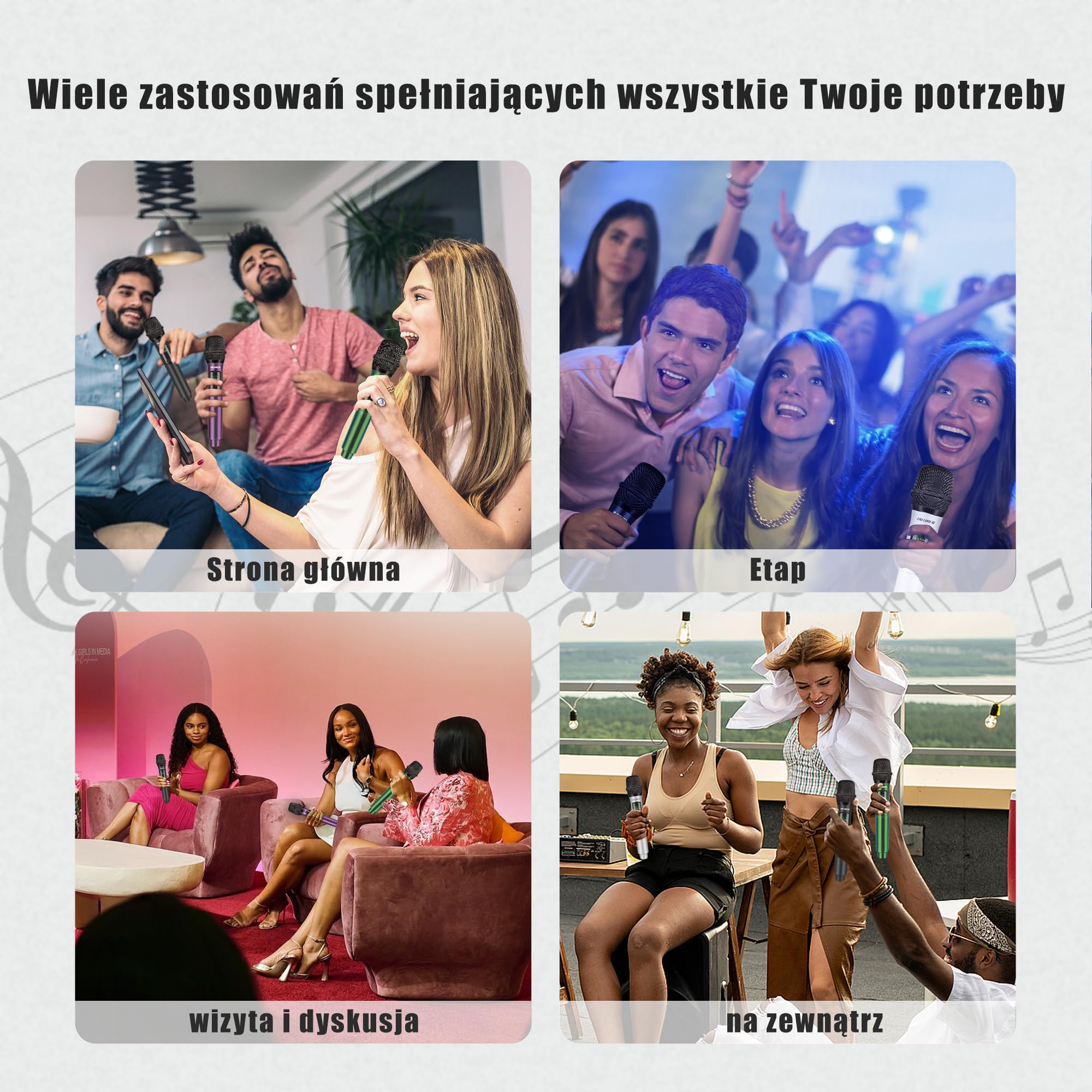 Talomen bezprzewodowy mikrofon 2,4GHz, 4 dynamiczne mikrofony ręczne z odbiornikiem ładowalnym, zasięg 160 stóp, idealny na karaoke, śpiew, imprezy, spotkania, K604 srebrny, czarny, zielony, fioletowy