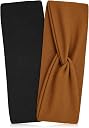 Kitsch Wide Headbands for Women Non Slip - Black and Camel, 2pcs