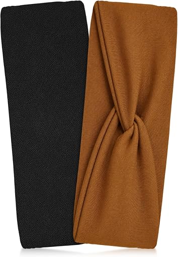 Kitsch Wide Headbands for Women Non Slip - Black and Camel, 2pcs | Running Headbands for Girls, Ideal for Working Out, Yoga, Gym, or Lounging – Stretchy Head Bands – Fashion Hair Accessories