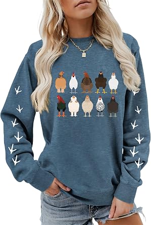 Chicken Mom Sweatshirt for Women Graphic Long Sleeve Shirt | Crewneck Pullover Farm Shirt Fall Preppy Clothes