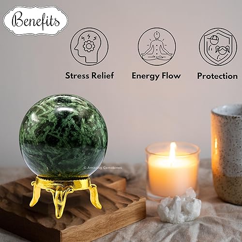 Vista 82 de Amazing Gemstone Black Tourmaline Crystal Ball with Stand - 2" Inches Crystal Sphere Meditation Balls for Witchcraft and Decorative Balls