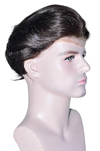 Miniatura 5 de LLWear Toupee de cabello humano para hombres 8 x 10 pulgadas gorra de encaje francés suave con 2 pulgadas de poliuretano transparente en la parte