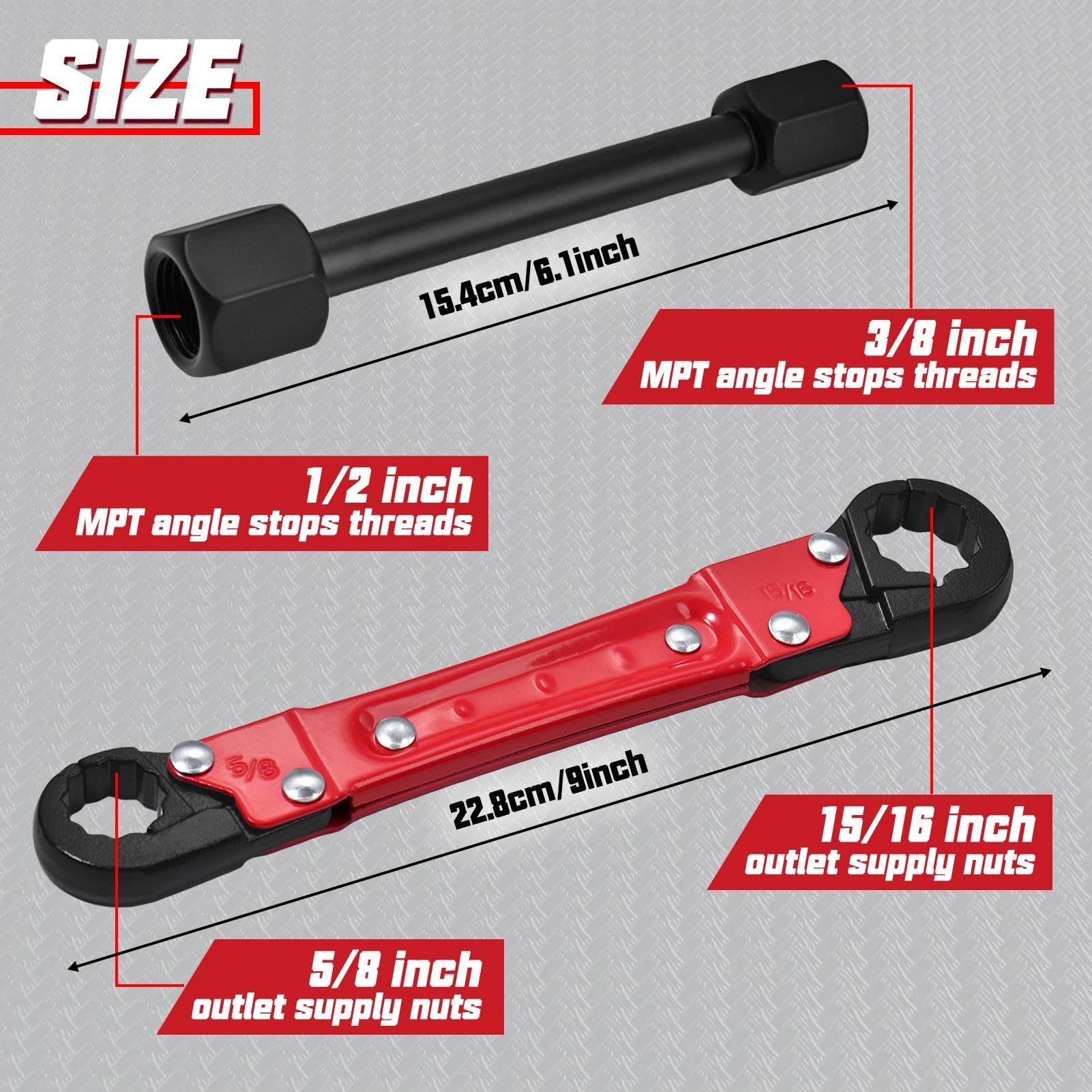 LEONTOOL Plumbing Tools Angle Stop Wrench Kit, Double Ended Pipe Wrench - Image 2