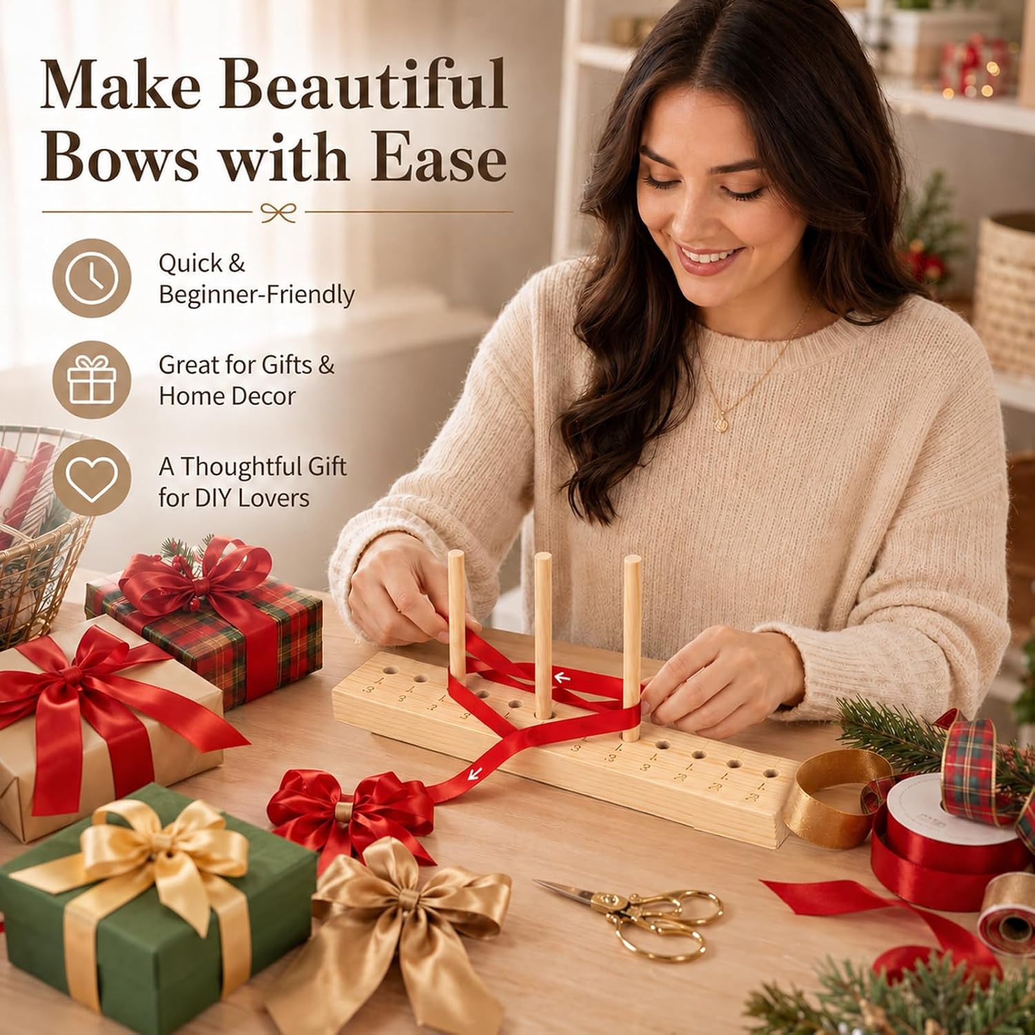 Bow Maker for Ribbon for Wreaths,Bow Maker Tool,Bow Maker for Ribbon for Crafts,for Christmas Bows, Hair Bows, Creating Gift Bows, Party Decorations, Corsages, Various Crafts