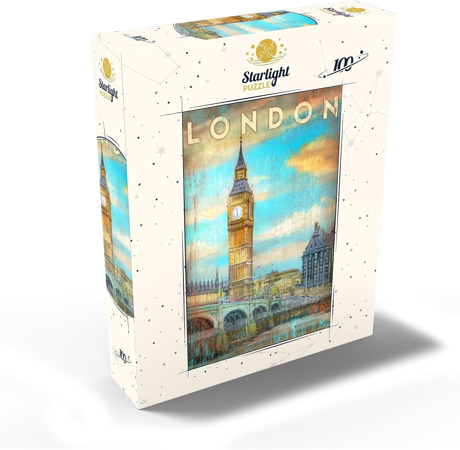 MyPuzzle Vintage London Big Ben Artwork - Retro Travel Poster Style - Premium 100 Piece Jigsaw Puzzle for Adults