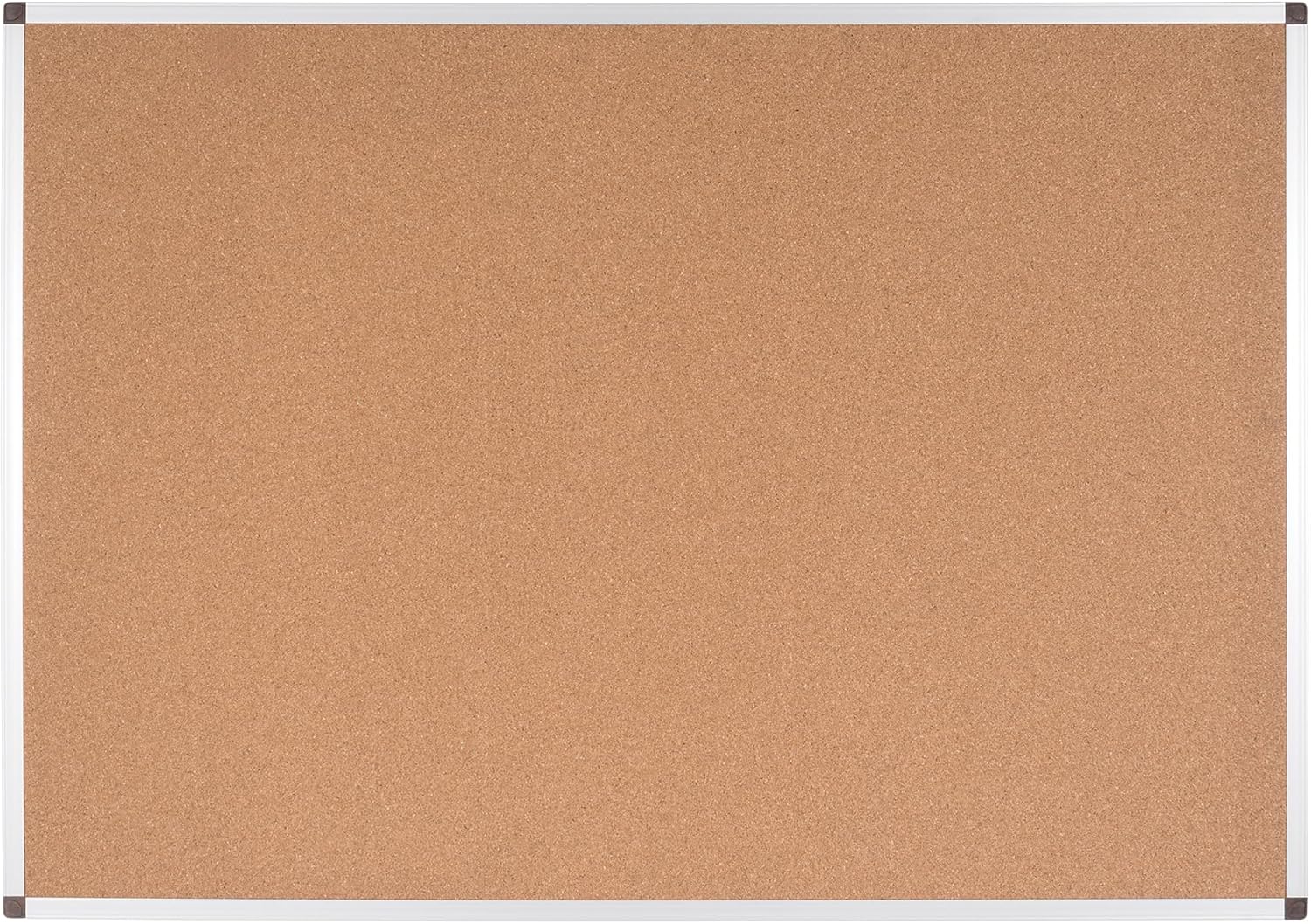 Mastervision Biofusion Cork Bulletin Board, 36" x 24", Wall Mounted Corkboard, Push Pin Notice Message Board for Office or Home, Aluminum Frame