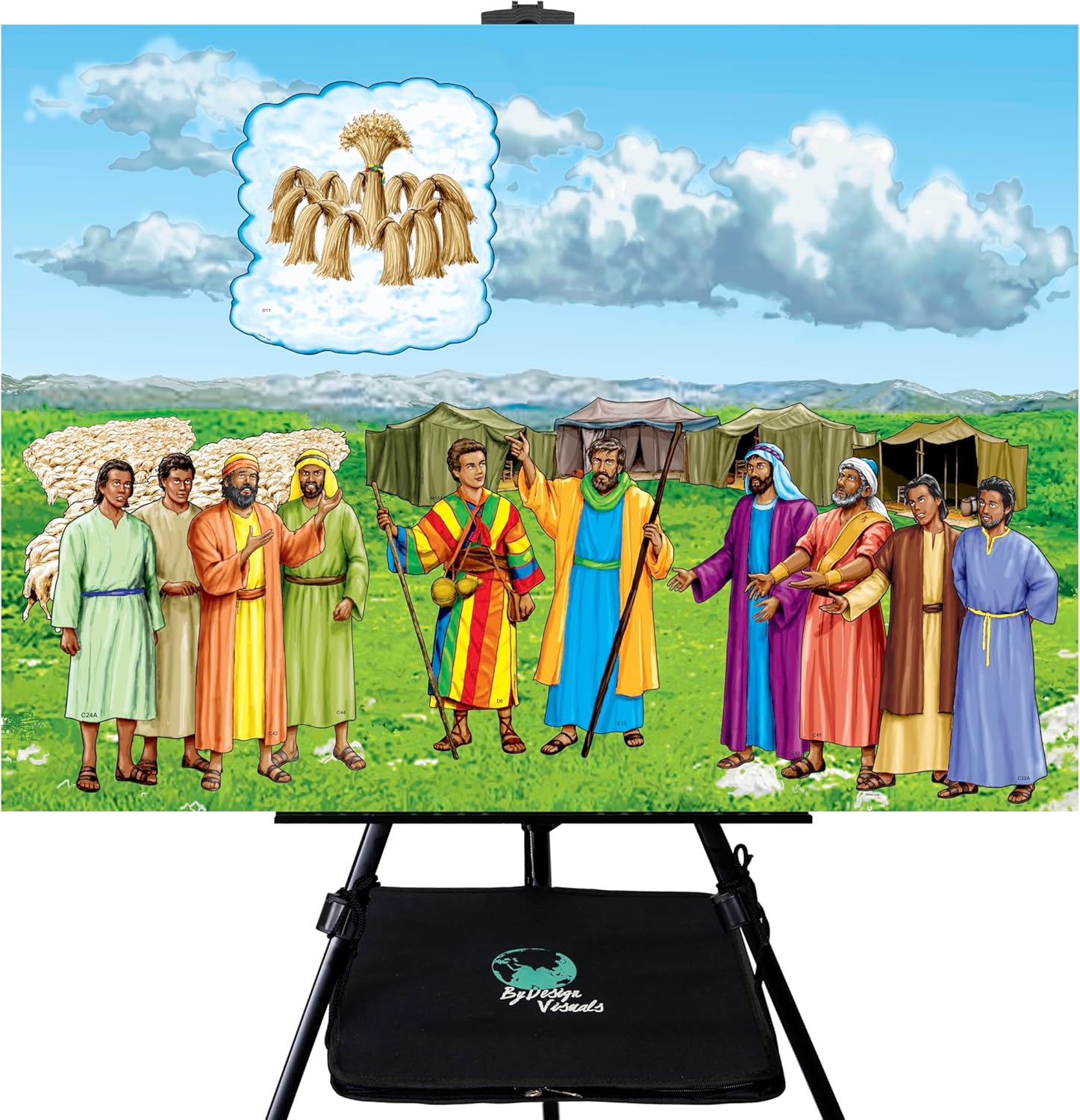 Pro Genesis Series, 56 'precision laser cut' Genesis flannelgraph stories, 230 biblical figures, with lightweight 37" x 27" coroplat felt board (folds to 1/4 size), Easel and Easel Shelf.