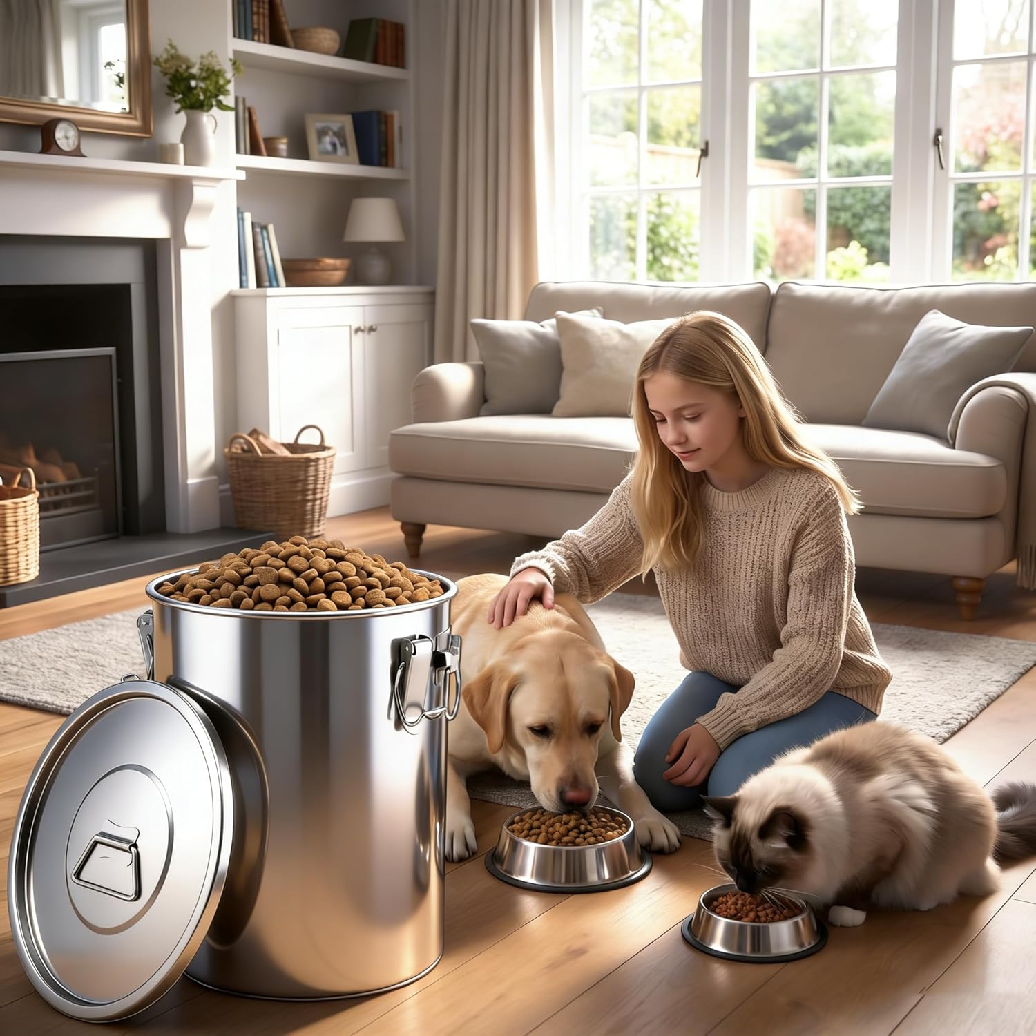 304 Stainless Steel Dog Food Storage Container, 25LB/30LB Airtight Pet Food Container with Locking Lid & Silicone Seal, Large Metal Food Storage Bin for Dry Dog/Cat Food, Rice, Flour (25 LBS)