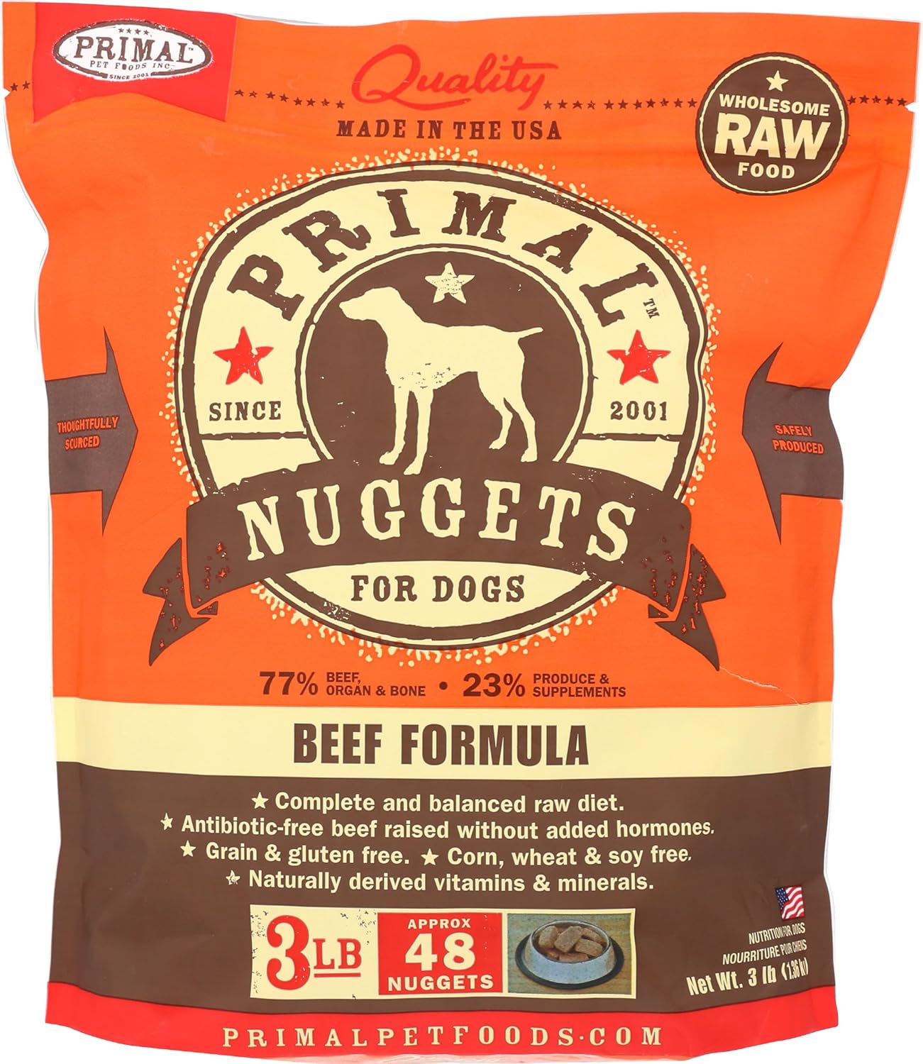 PRIMAL PET FOODS 850001 Canine Beef Nuggets, 3-Pound