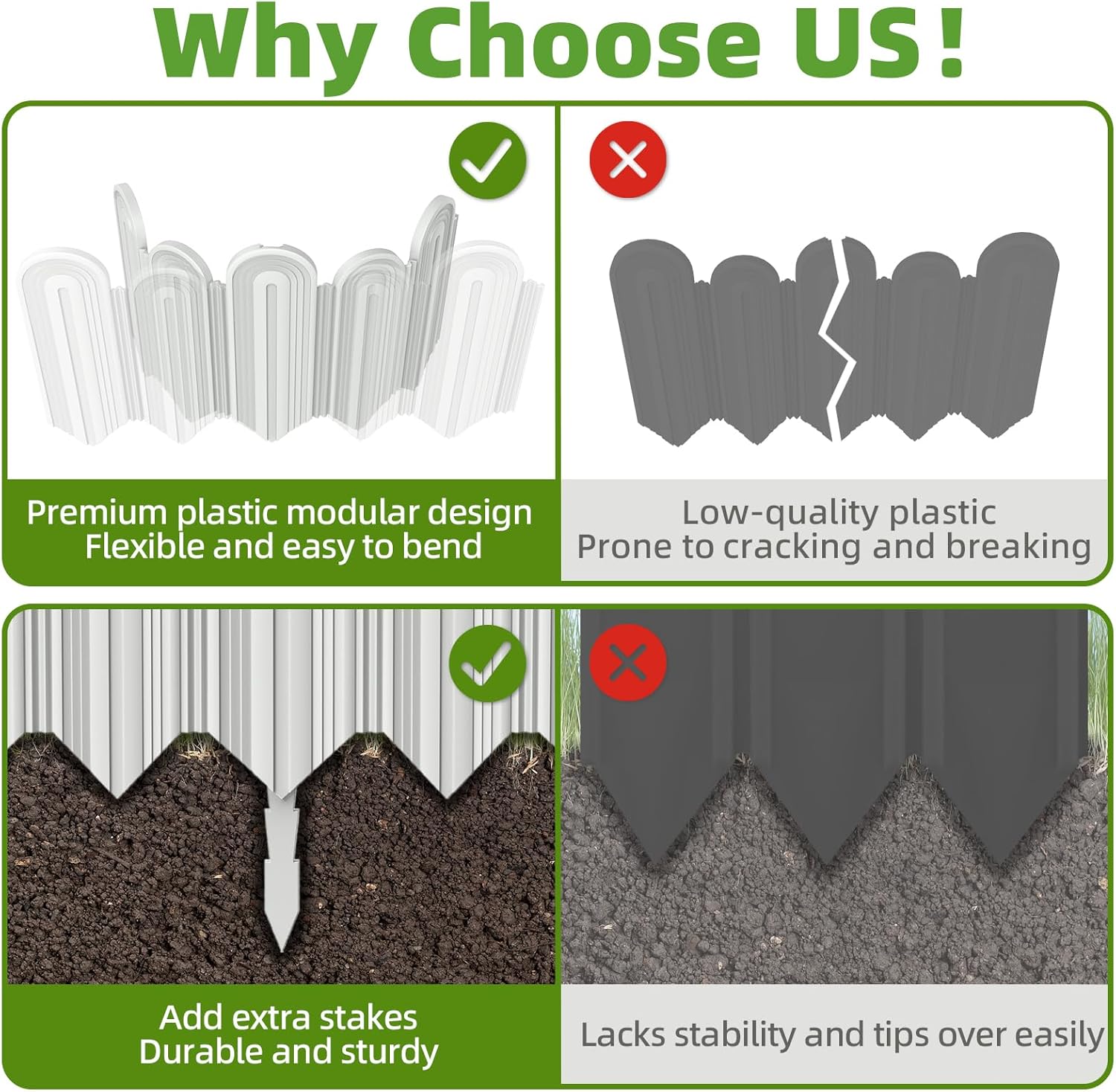 Vashly 30ft Landscape Edging No-Dig, 5.9 Inch Tall Garden Border, Flexible with 30 Stakes, 30 Pack for Flower Beds Lawn Yard Pathway(30, White)