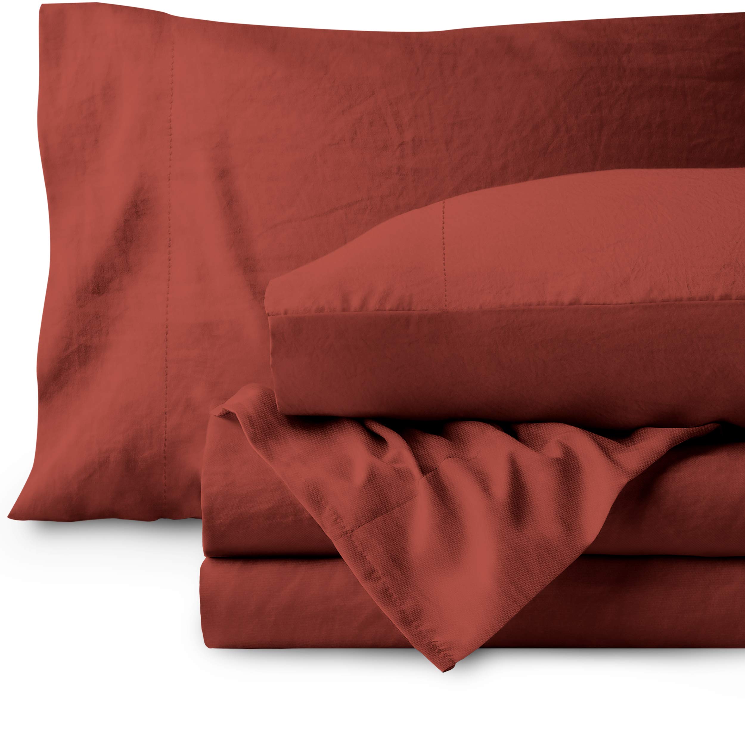 Bare Home Sandwashed Twin XL Sheet Set - College Dorm Size - Premium 1800 Ultra-Soft Microfiber Sheets Twin Extra Long - Double Brushed - Hypoallergenic - Stain Resistant(Twin XL, Sandwashed Rosewood)