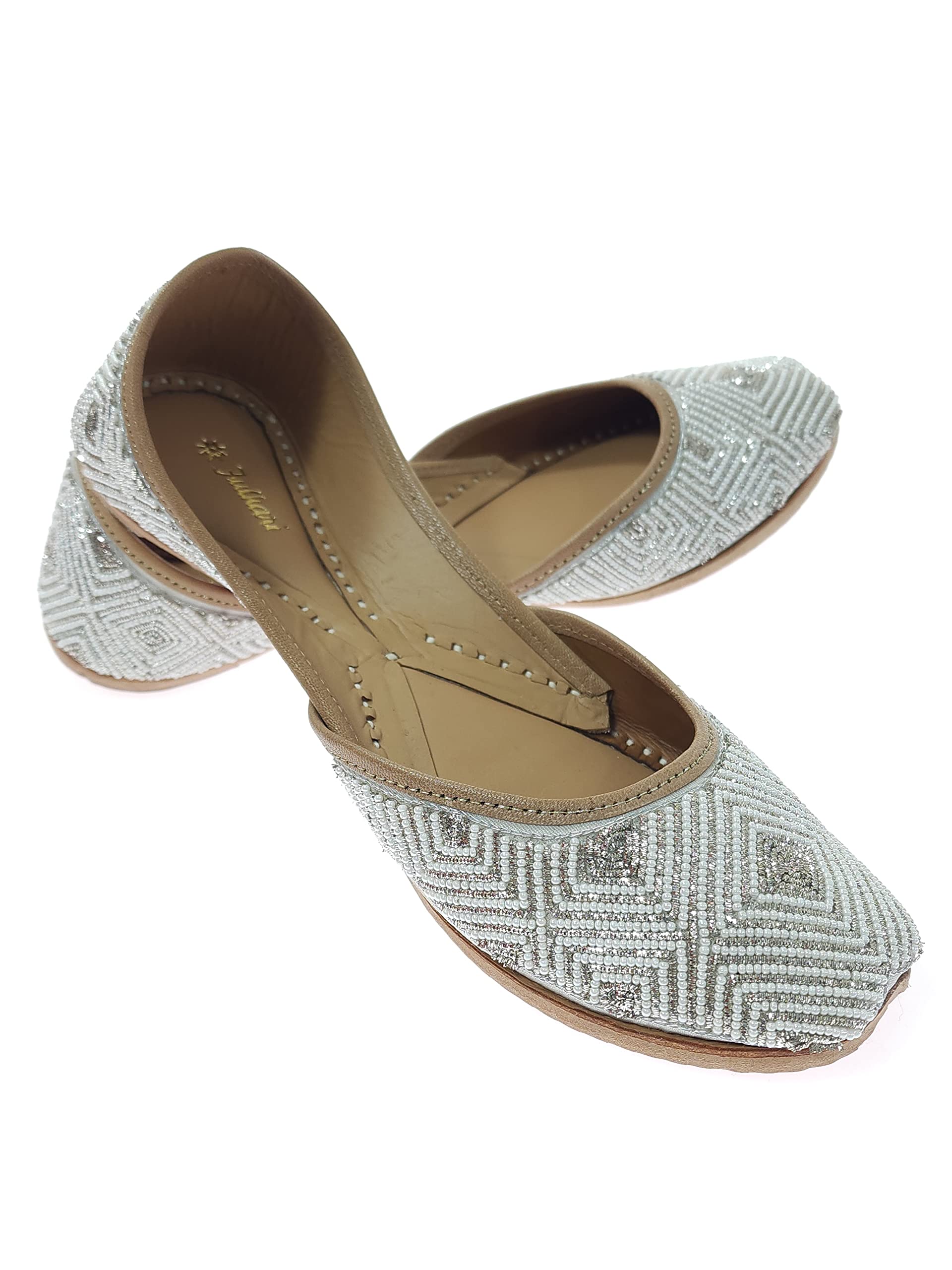Women's Beaded Genuine Soft Leather Embroidered Jutis | Bite and Pinch Free Jutti | Punjabi Formal Juttis | Girl's Wedding Flat Ladies Mojari | Formal Ethnic Juti |-image-34