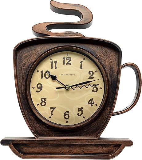 Park Madison Coffee Cappuccino Cup 12.5 Inch Quality Quartz Battery Operated 3-D Easy to Read Home/Office/Kitchen/Classroom/School Clock Classic Movement