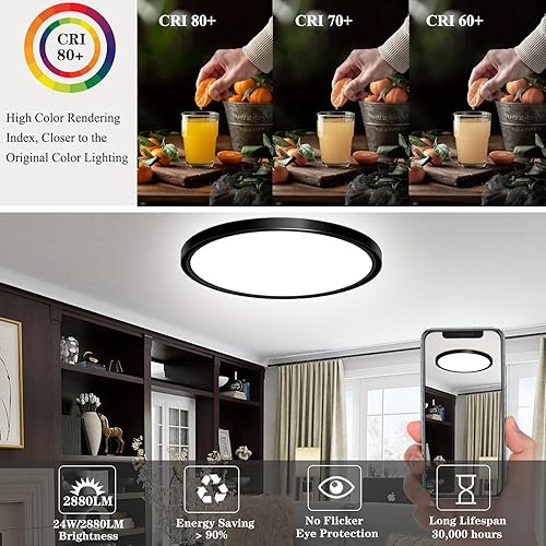 Miniatura 3 de IBESTWIN Lámpara de techo LED de montaje empotrado, color negro, 24 W, 11.7 pulgadas, 5000 K, luz diurna de 0.94 pulgadas, accesorios de iluminación
