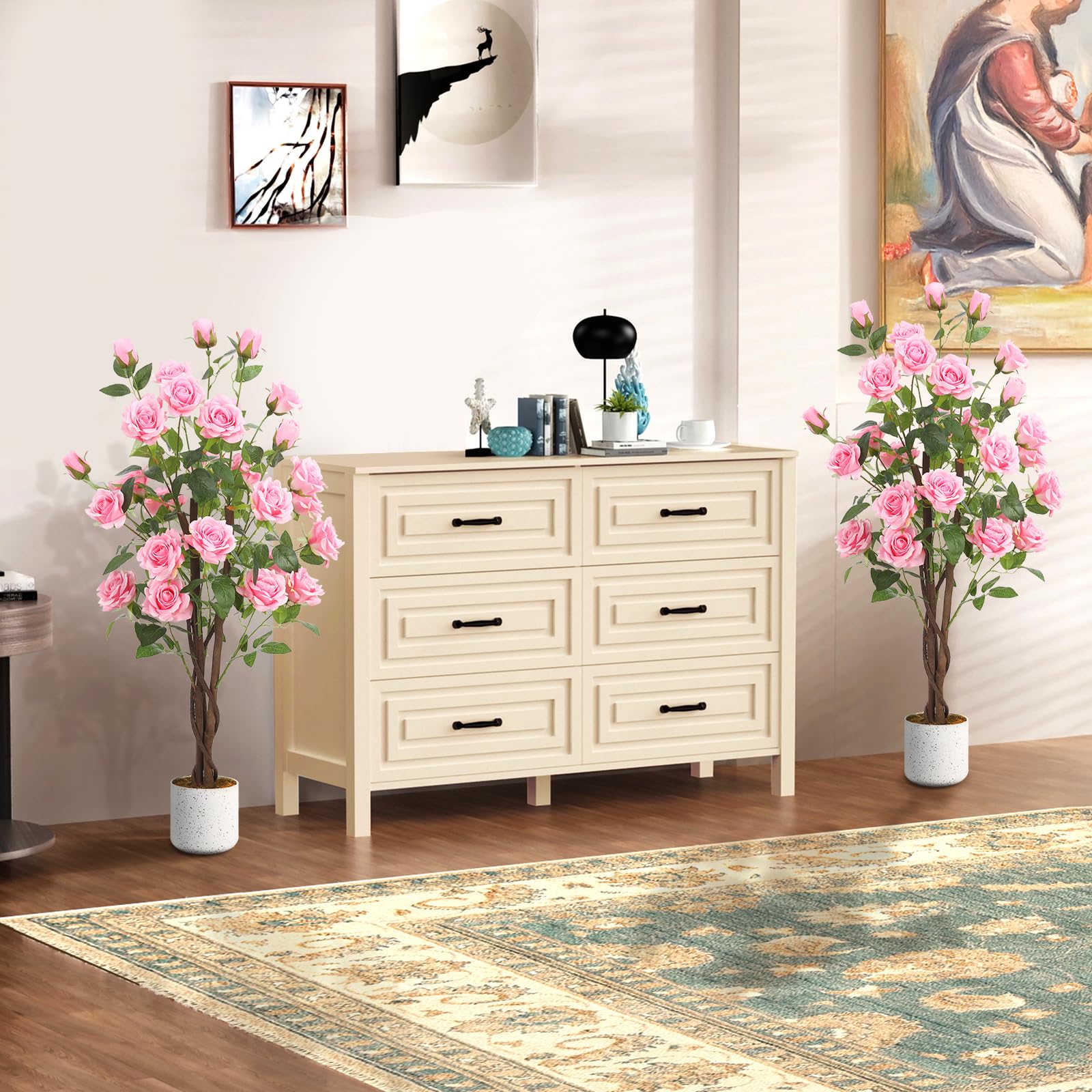 GarveeHome 2 Stück Künstliche Pflanzen Rosenbaum, Deko Künstlich Rosenpflanzen Mit UV-Schutz Im Topf, Kunstpflanze Rose Kunstbaum Für Hochzeitstisch, Wohnzimmer, Büro