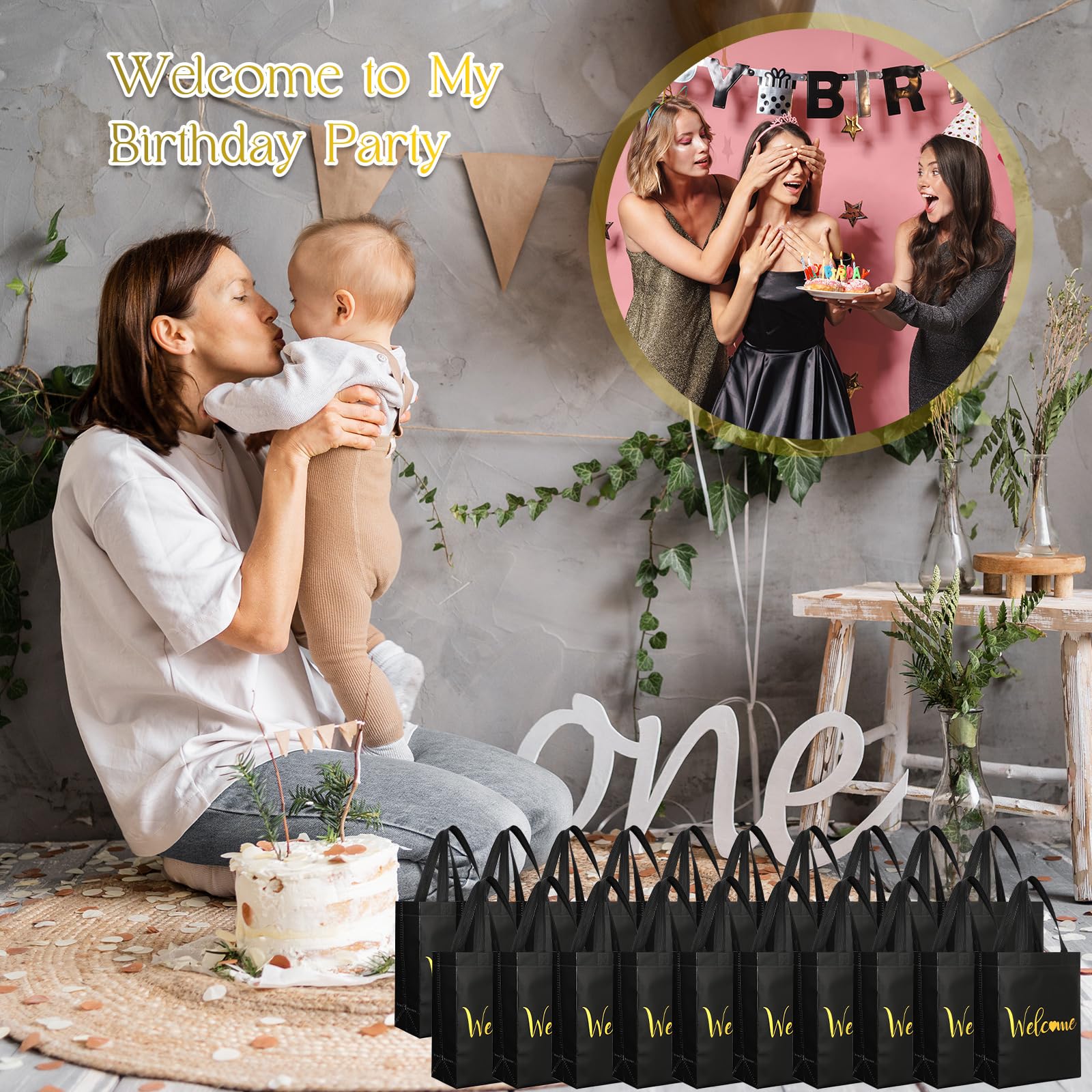 Sweetude 100 bolsas de bienvenida a granel, 10 x 8 x 4 pulgadas, bolsas de regalo de bienvenida no tejidas con asa, reutilizables, parte inferior reforzada, bolsas de bienvenida para bodas, fiestas de
