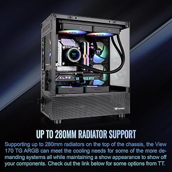 Thermaltake View 170 TG ARGB Black Micro-ATX Case; 3x120mm ARGB Fans Included; Supports Up to 280mm Radiator; Front & Side Dual Tempered Glass Panel; CA-1Z4-00M1WN-00;