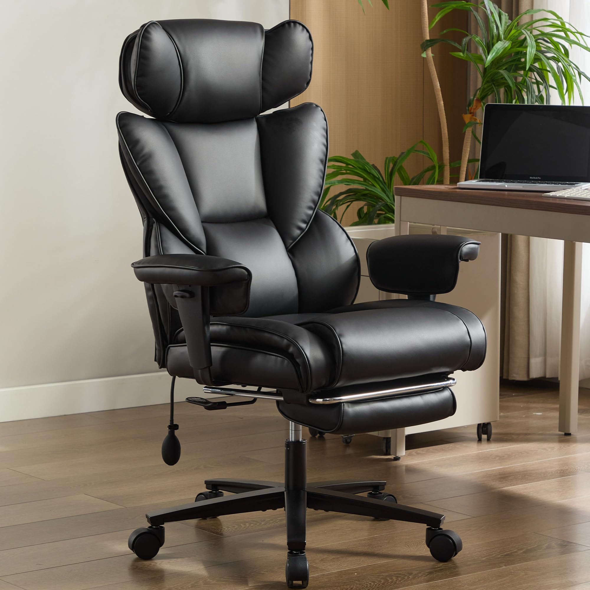 Sedia da ufficio con poggiapiedi e supporto lombare, sedia da gaming ergonomica in pelle PU con poggiatesta regolabile, poltrona relax con schienale alto con funzione di inclinazione 90-130°, sedia