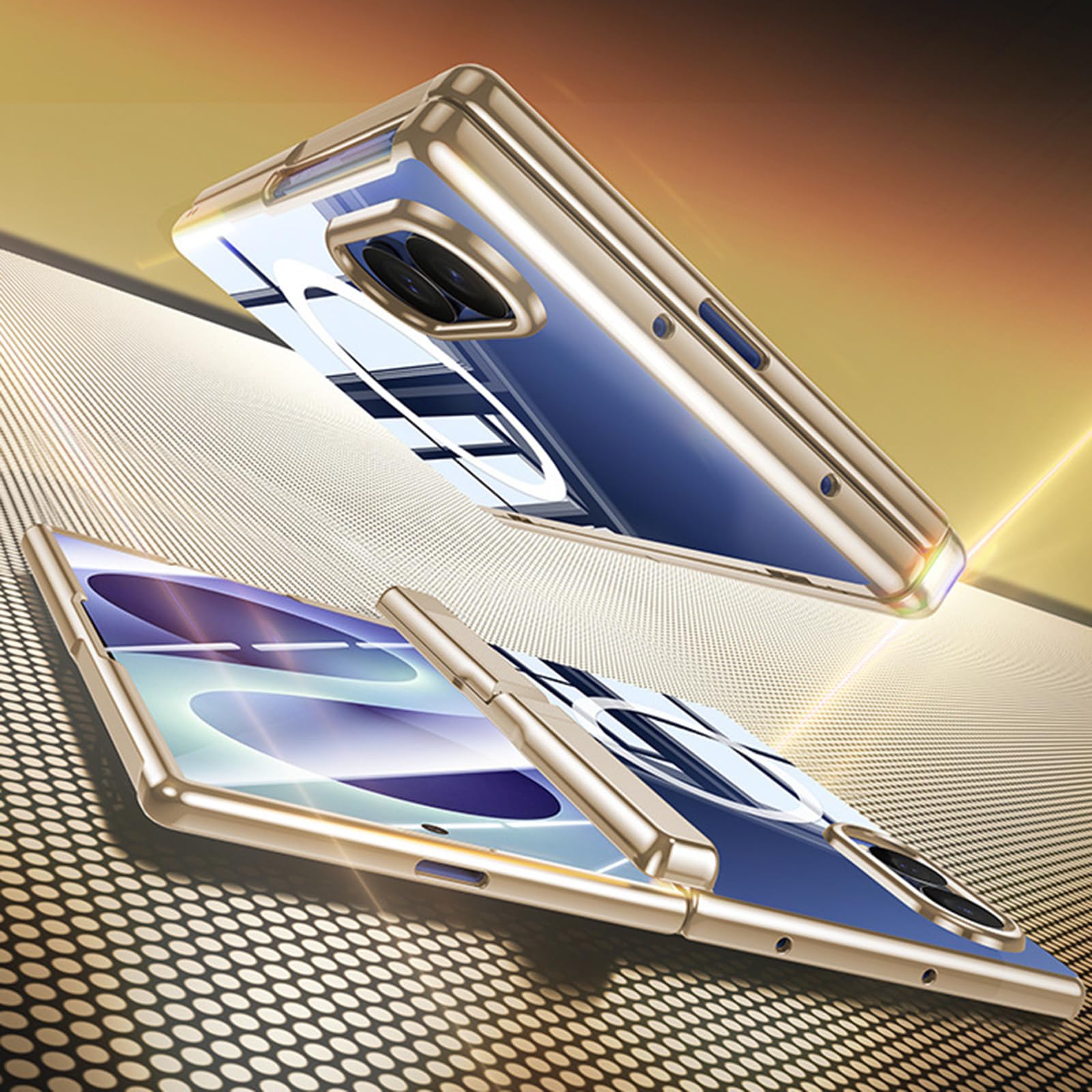 Funda Magnética For Samsung Galaxy Z Fold 8, Cubierta Protectora De Bisagra De Pantalla De Vidrio Templado Transparente Galvanizado con Soporte Oculto Carcasa De Carga Inalámbrica(Gold)