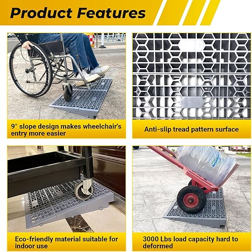 Miniatura 3 de HOXWELL Rampas modulares de umbral para puertas, rampas de sillas de ruedas de elevación de 3 pulgadas para el hogar, material sólido actualizado,
