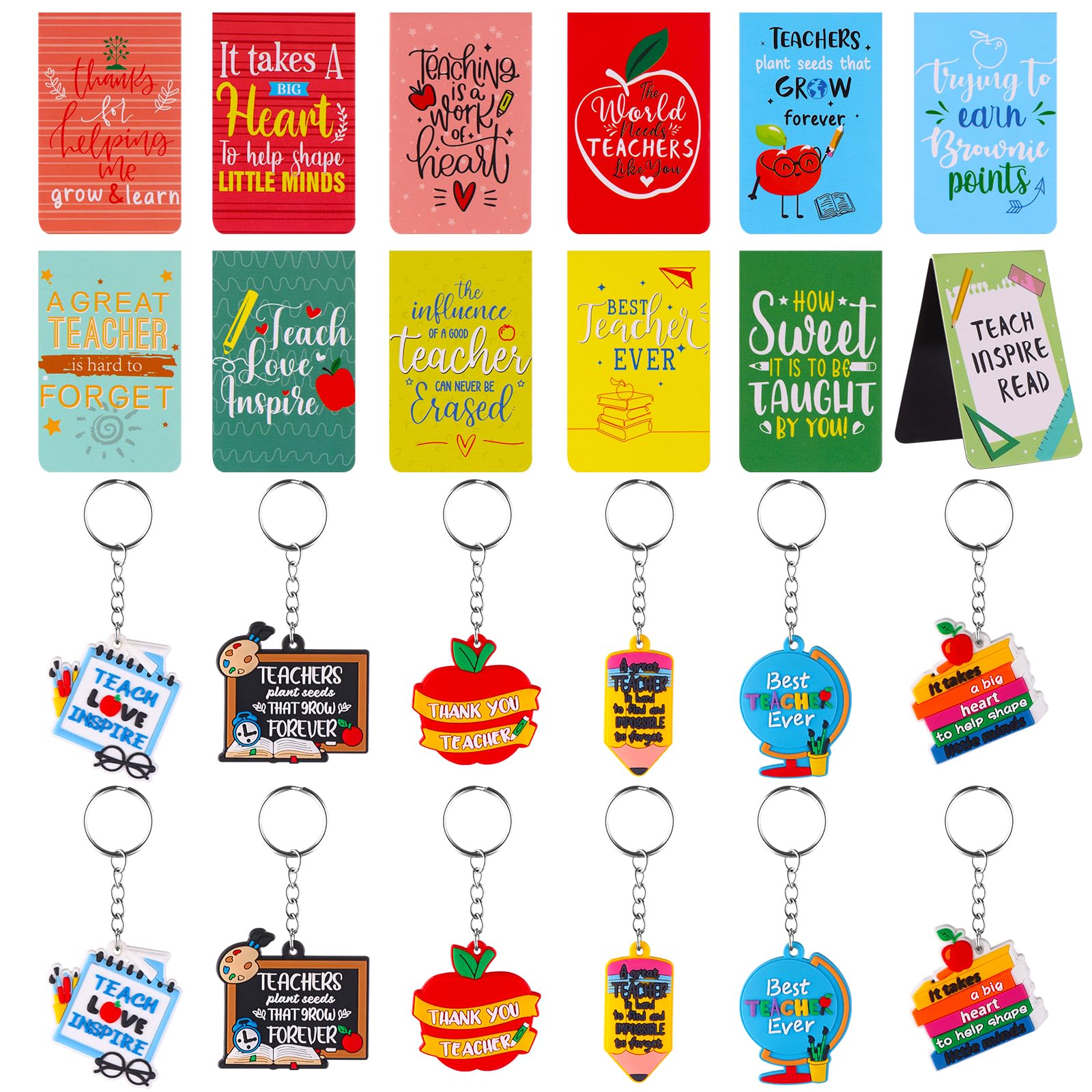 24 Pcs Teacher Appreciation Gift Bulk Include Magnetic Bookmarks Thank You Keychains Office Inspirational Gifts for Women Employee Appreciation Gift for Teacher Coworker School Volunteer