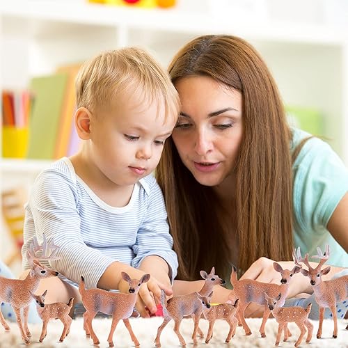 Miniatura 6 de 12 figuras de ciervos de juguete realistas figuras familiares de ciervos del bosque, figuras de animales del bosque, figuras en miniatura de