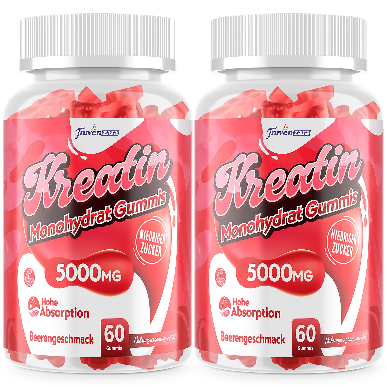 Truvenzara Kreatin-Gummies Komplex 5000mg pro Portion, 5-in-1-Formel mit Taurin & Vitamin B6, Kaubares Creatin-Monohydrat für Männer und Frauen, Beerengeschmack, Vegan