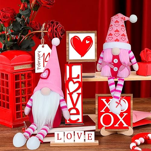 Miniatura 5 de Decoración de gnomos para el día de San Valentín de 19 pulgadas, 2 piezas de gnomos suecos de felpa para el hogar, hechos a mano, muñeco de elfo,