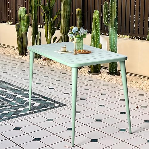 Miniatura 8 de Mesa de comedor de metal, mesa cuadrada de acero al aire libre, 47.2 pulgadas de largo x 23.6 pulgadas de ancho x 30 pulgadas de alto, mesa de