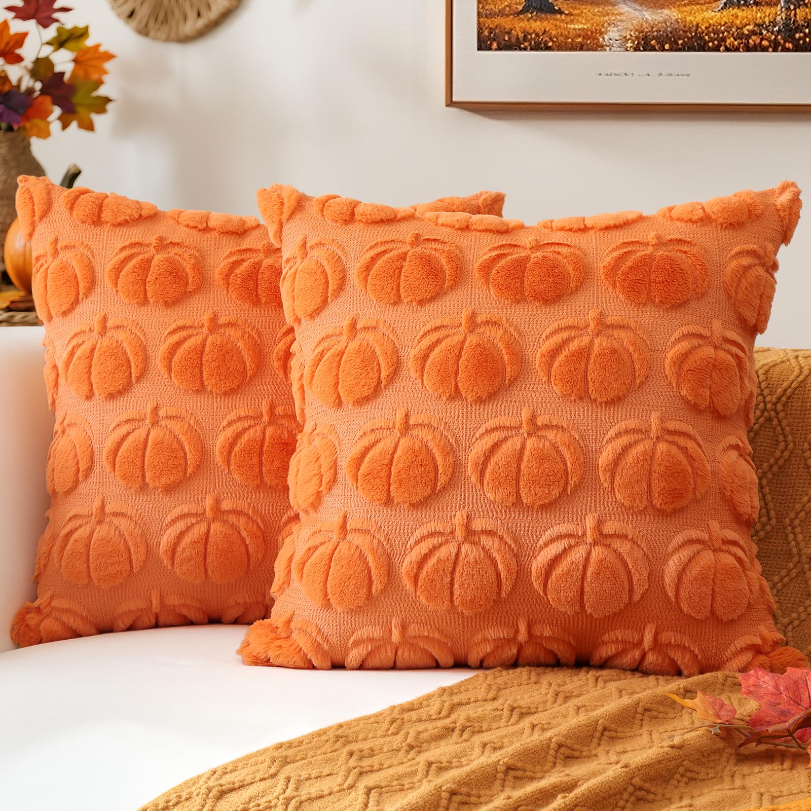 Housse de coussin d'automne orange 61x61 cm : cadeau de Thanksgiving idéal
