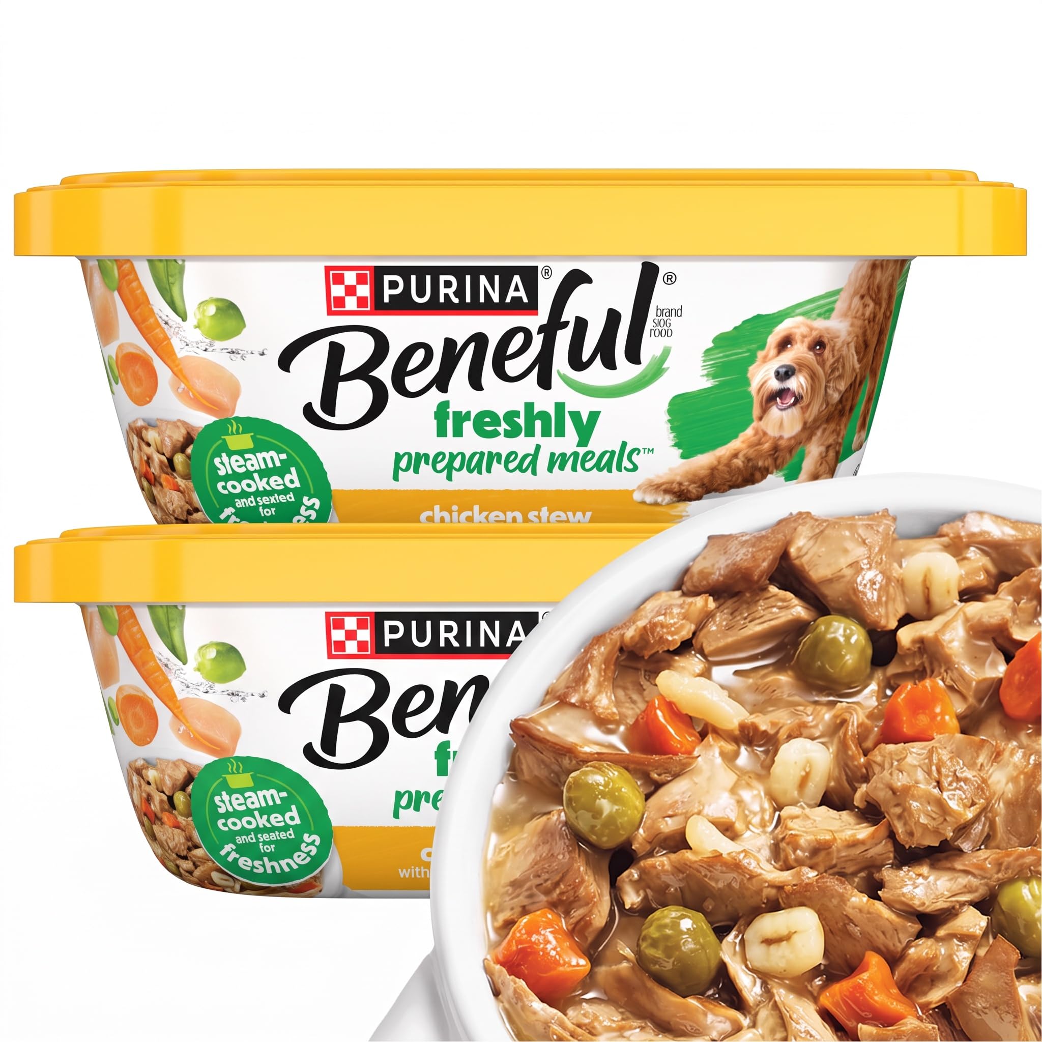 Beneful Purina Wet Dog Food Freshly Prepared Meals Chicken Stew with Rice, Carrots, Peas, and Barley Tubs- 10 oz. 8 Count (Pack of 2)
