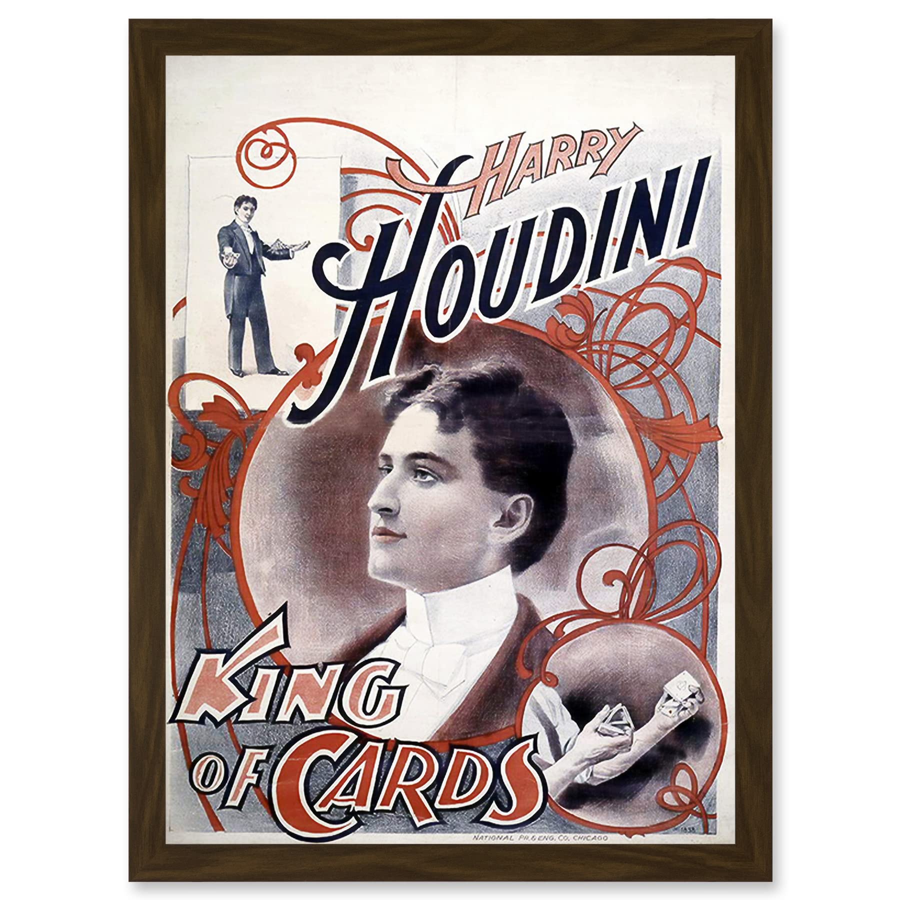 Artery8 Harry Houdini The Magician King Of Cards Escapologist A4 Artwork Framed Wall Art Print
