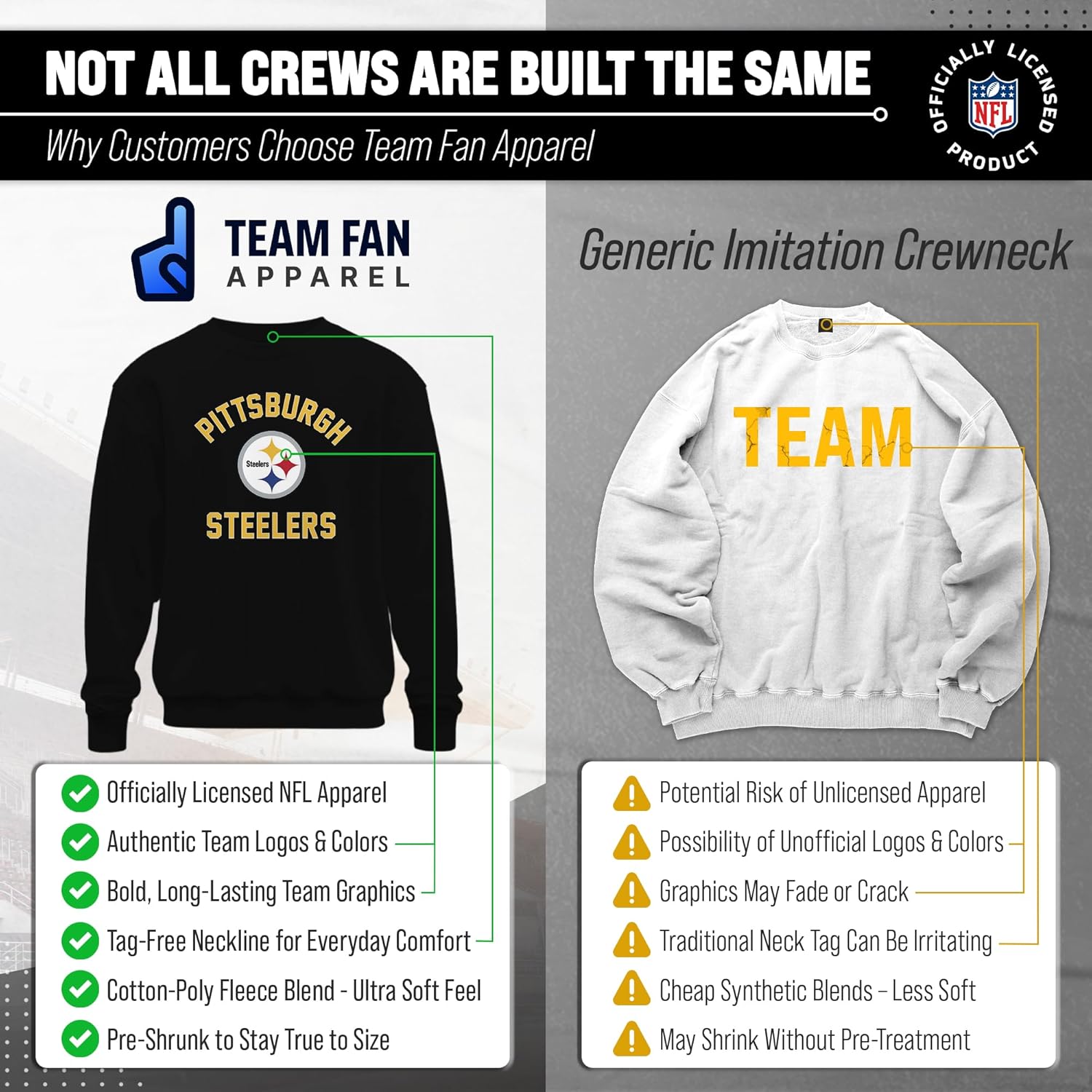 Team Fan Apparel NFL Adult Gameday Football Crewneck Sweatshirt - Cotton Blend - Stay warm, comfortable & stylish on game day