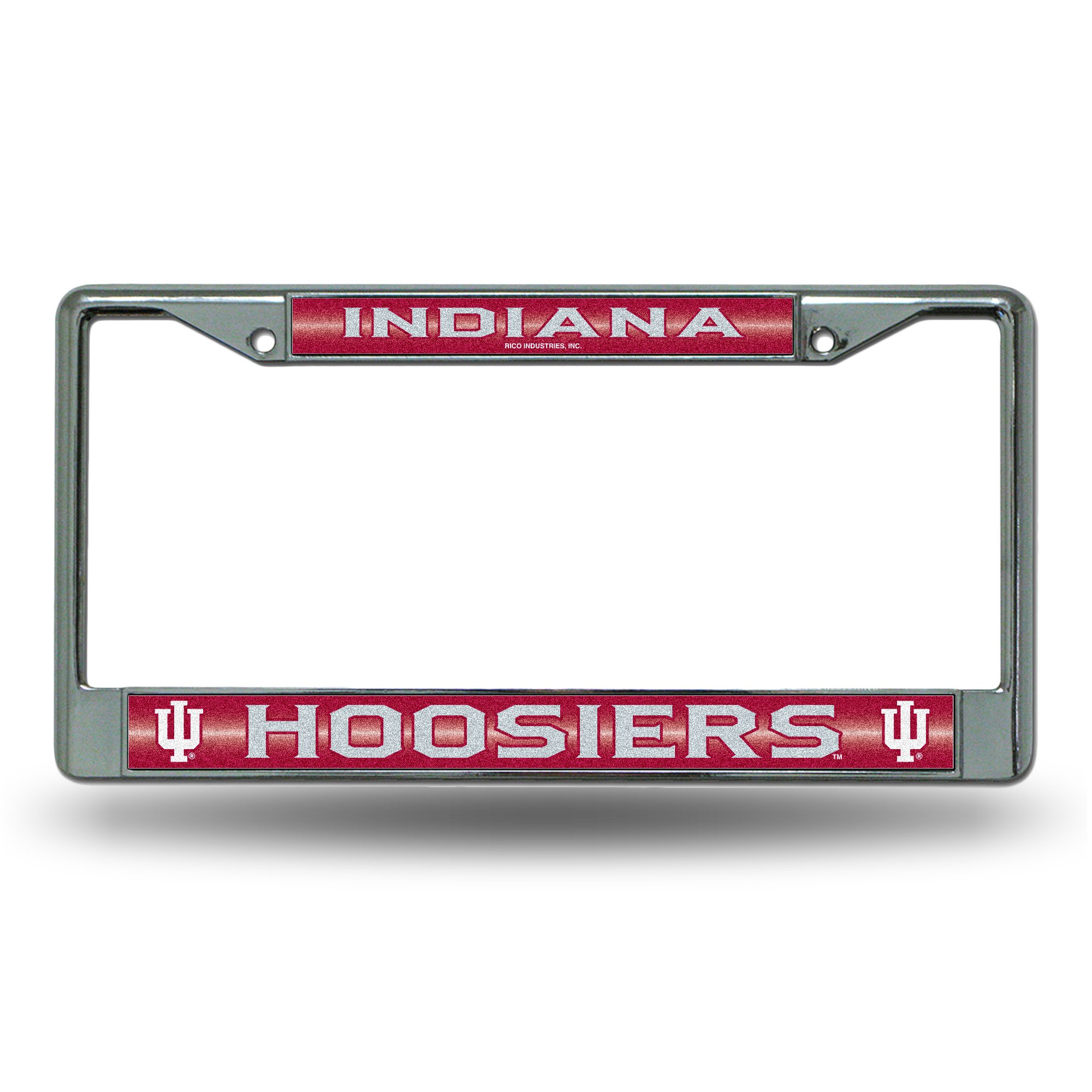 Rico Industries NCAA Bling Chrome License Plate Frame with Glitter Accent, Indiana Hoosiers,Team Color,6 x 12.25-inches