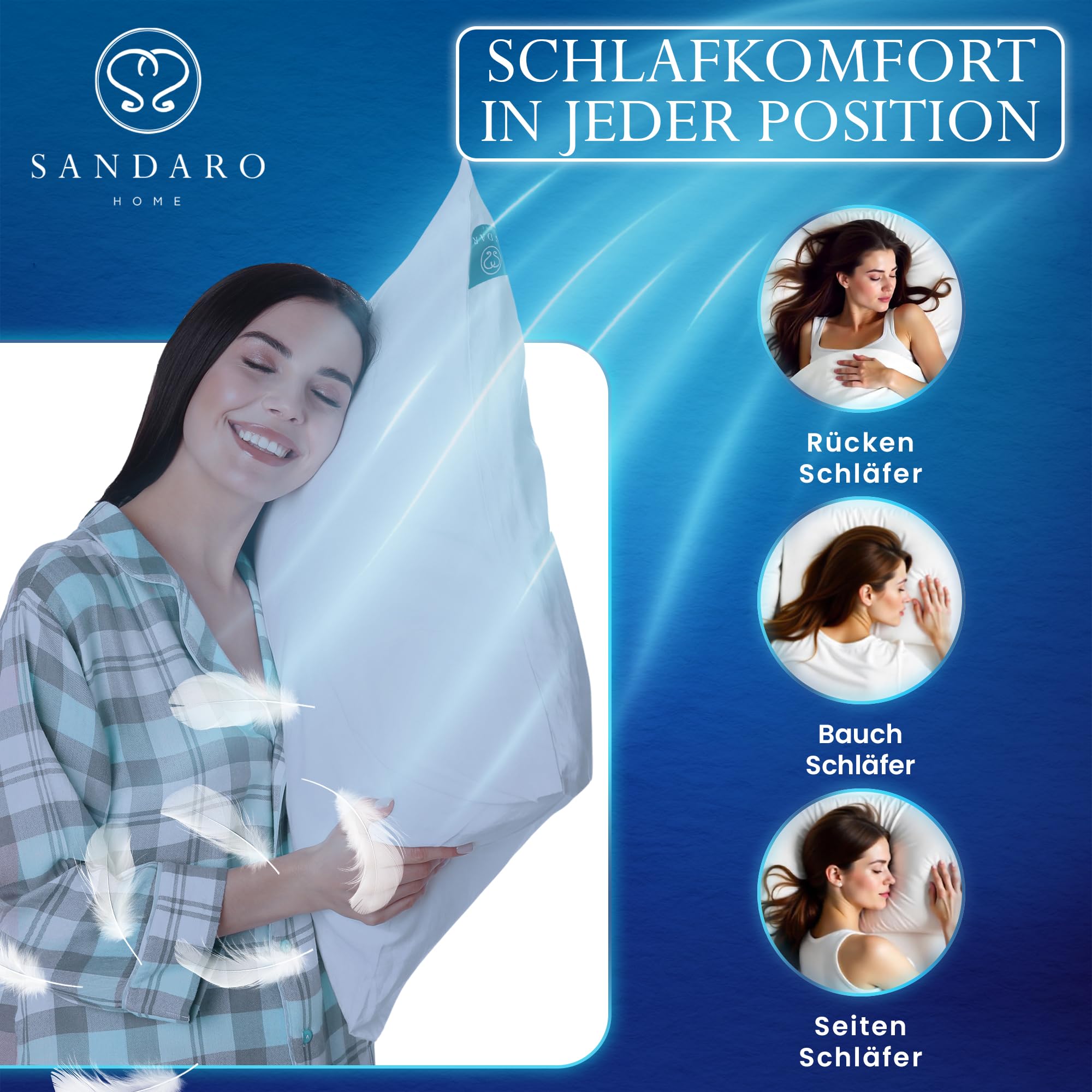 Kopfkissen 80x80 Federn Und Daunen 2er-Set – Allergiker Freundlich, Oeko-Tex Zertifiziert – Atmungsaktiver Bezug Aus 100% Baumwolle – Langlebiges, Stützendes Bettkissen Für Erholsamen Schlaf