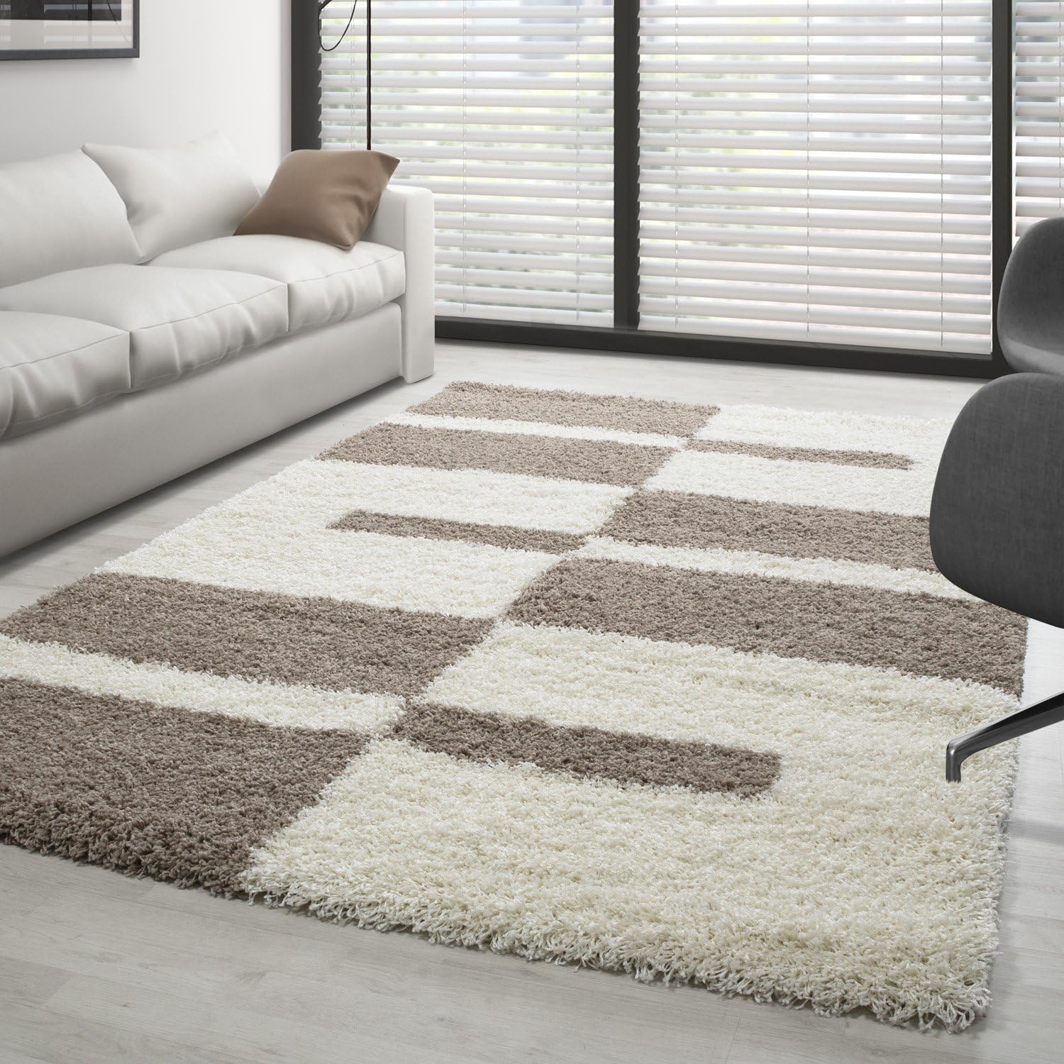Carpettex Hochflor Shaggy Flokati Teppich - Modern Kariert für Wohnzimmer, Schlafzimmer, Küche, Esszimmer - Weich Flauschig Waschbar Langflor