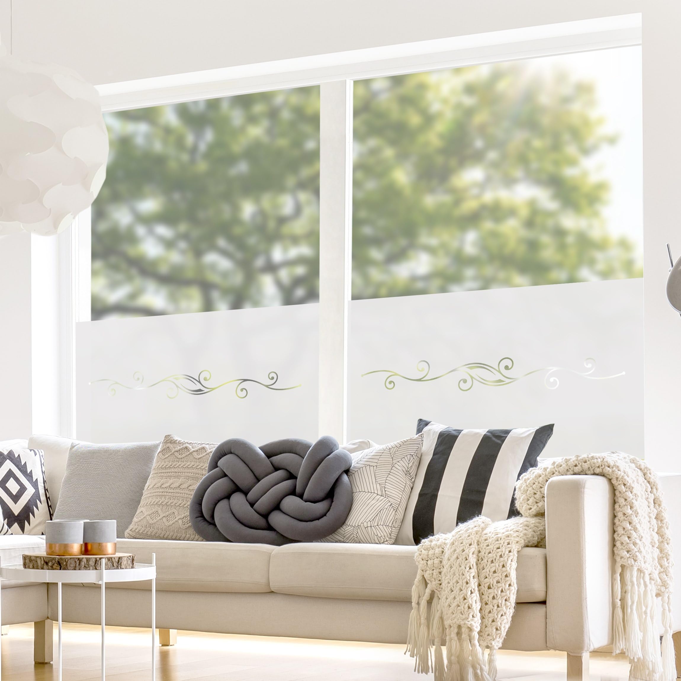 Fensterfolie statisch haftend Muster Sichtschutz Milchglas - Made in Germany - Ornamente Modern Blickdicht Scheibe Innen Schlafzimmer Wohnzimmer Küche Glas 1674 (60x30cm)