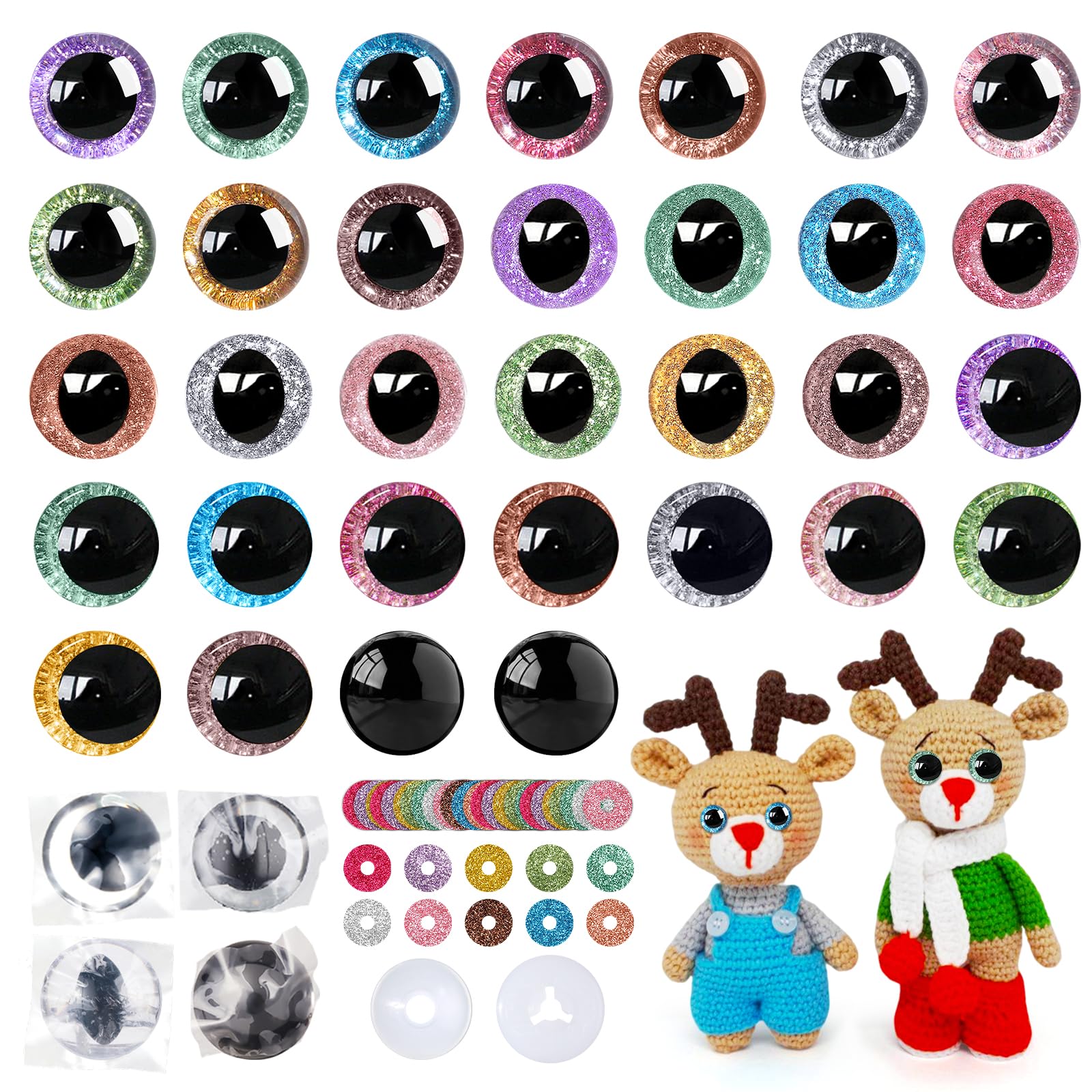 100pcs 14mm Glitter Safety Eyes for Crocheting with Washers