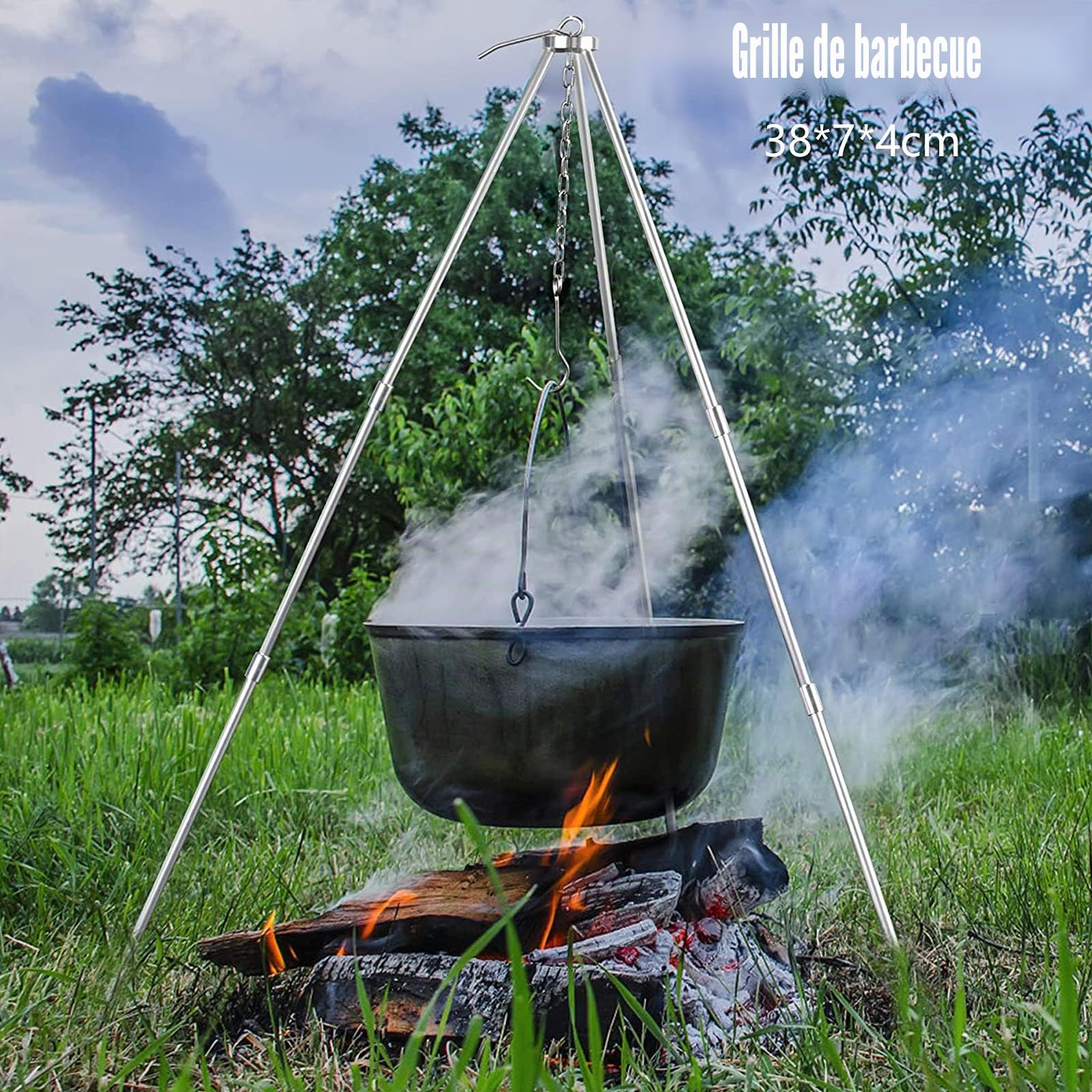 Trépied pour barbecue et camping, maniques portables à suspendre, accessoires de cuisine en aluminium pour l'extérieur