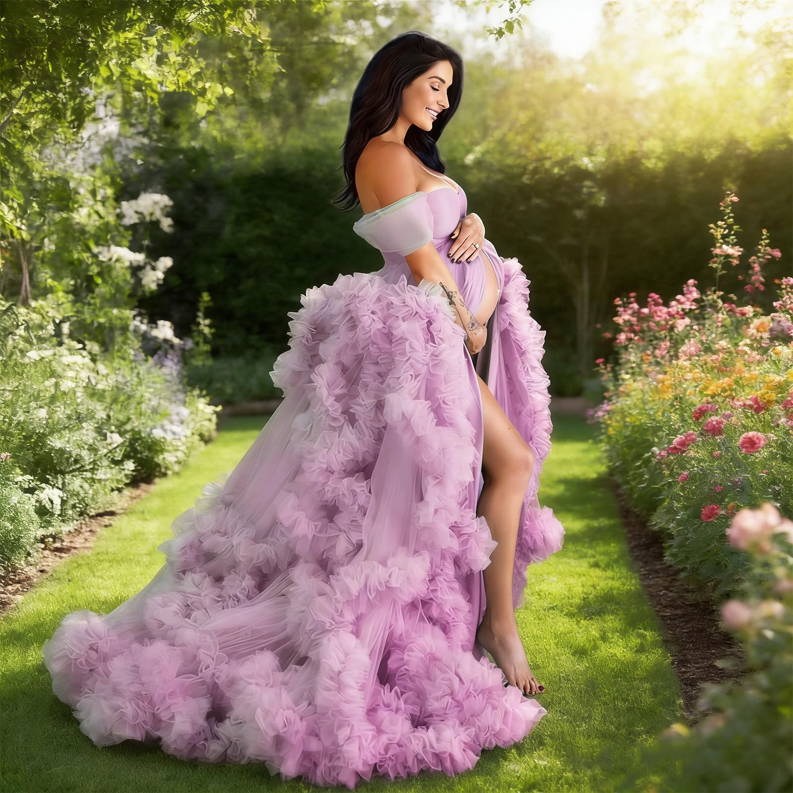 Vestido de maternidad elástico con tela de poliéster ligera, perfecta para fotografía prenatal, vestido de maternidad de poliéster