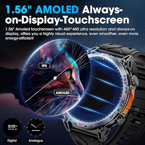 Miniatura 4 de Reloj inteligente militar con GPSbrújula, reloj inteligente con asistente de voz GPT, pantalla AMOLED de 1.56 pulgadas para hombres, compatible con