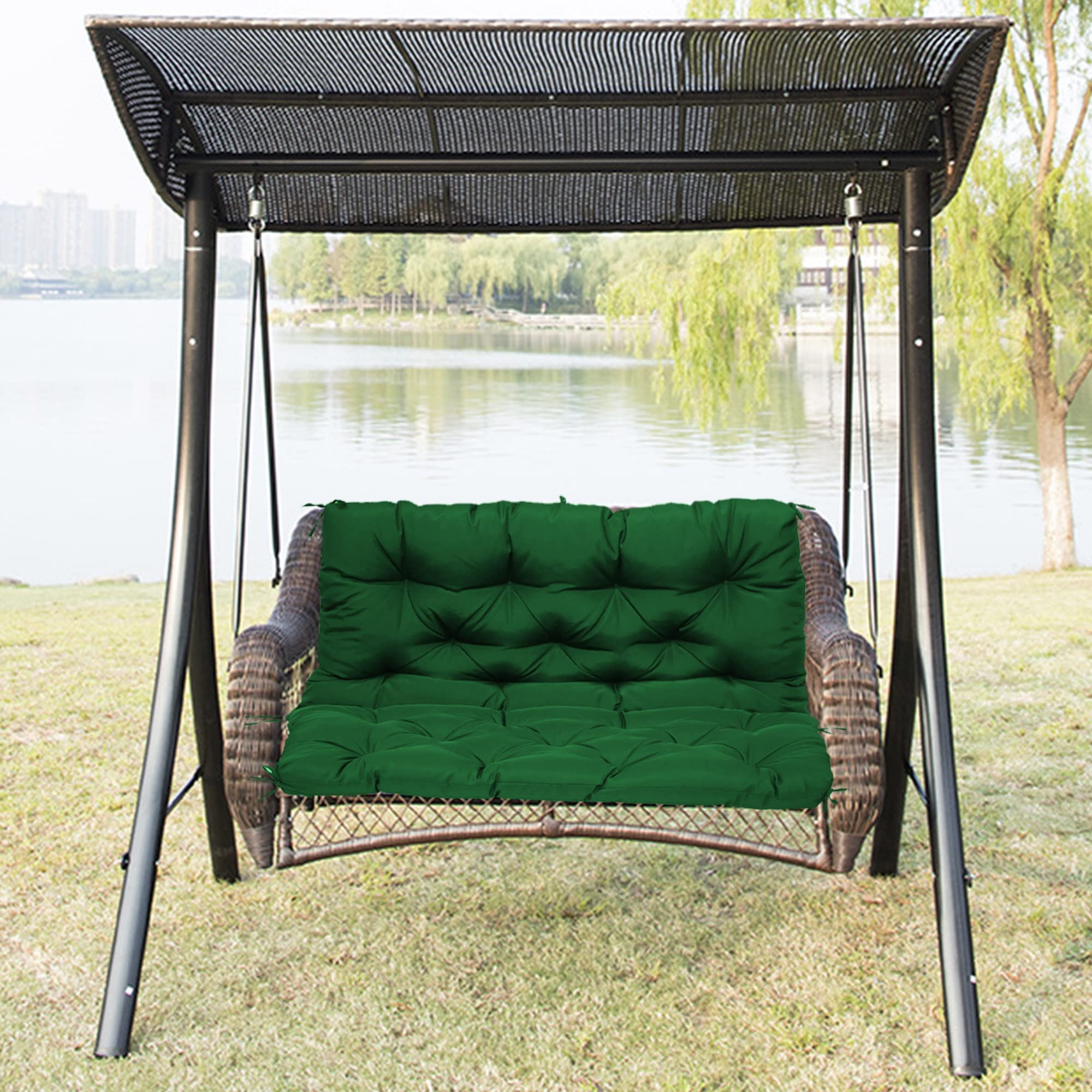 Cuscini di ricambio per dondolo lavabili, per panca da giardino a 23 posti, spesso, con schienale, imbottito, per esterni, patio, 100 x 100 x 10 cm, verde