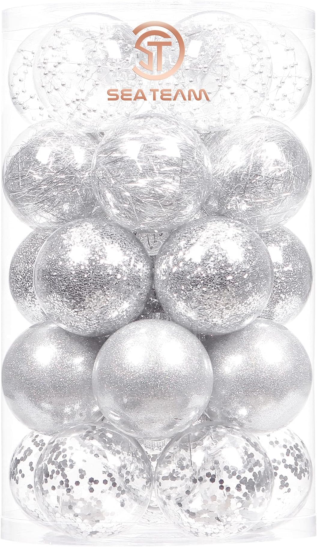 Sea Team 70 mm / 2.76 Inches Clear Christmas Ball Ornaments, Transparent Christmas Ornaments, Shatterproof Plastic Christmas Baubles, Xmas Bulbs, Christmas Tree Decorations (30 Counts, Silver)