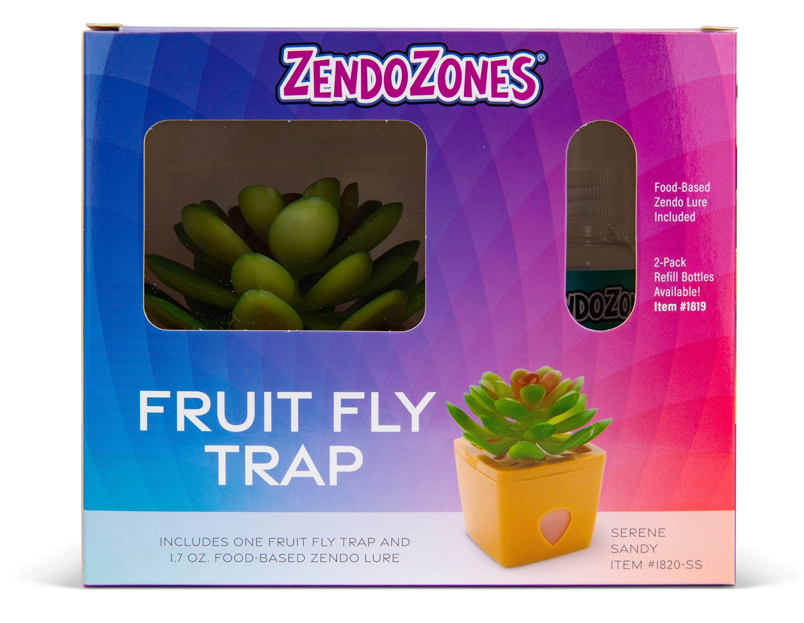 J T EatonJT ZendoZones 1820-SS Fruit Fly Trap with Zendo Lure, Serene Sandy with Plastic, Terra Cotta Base, Refillable and Reusable, Long-Lasting